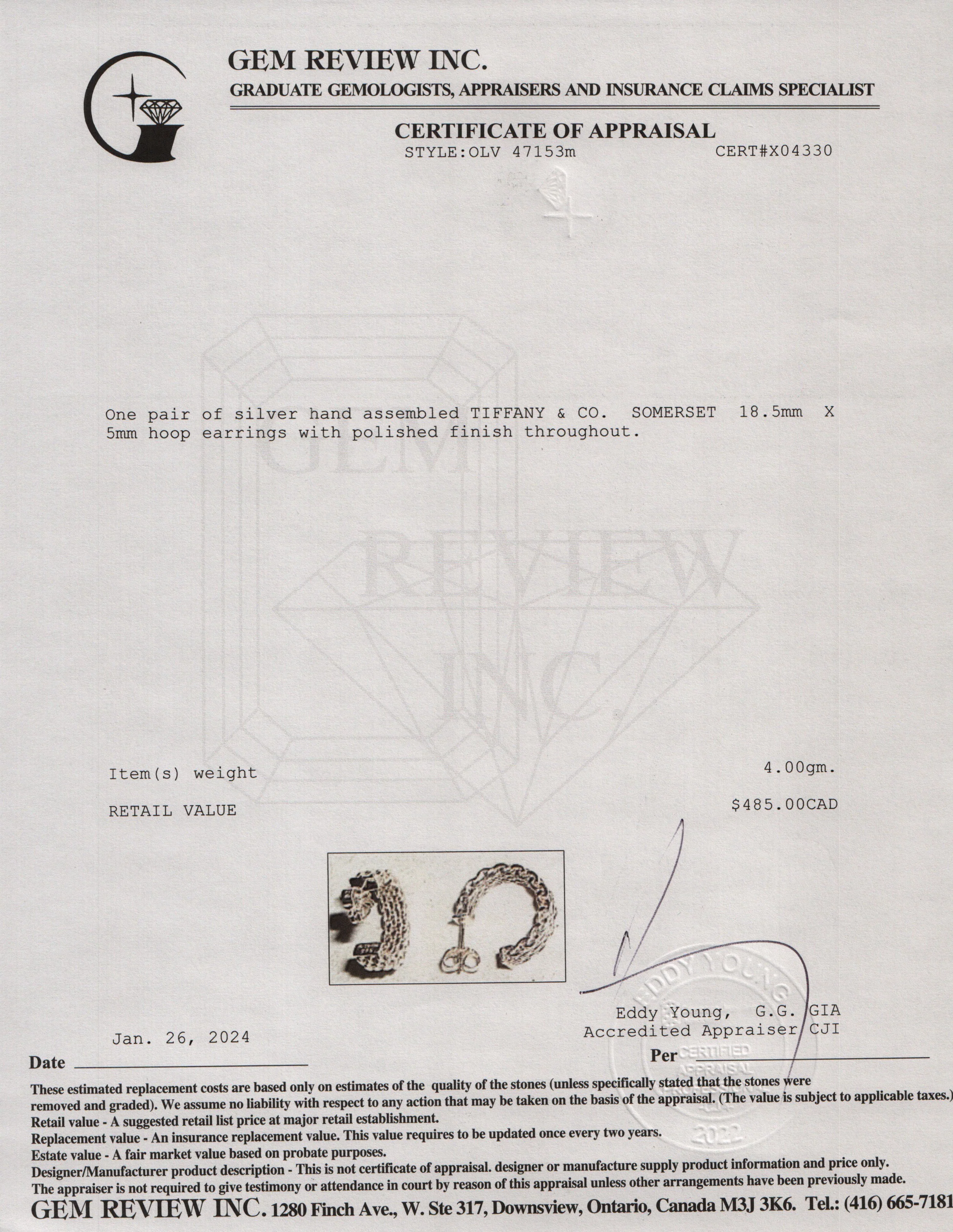Tiffany & Co. Sterling Silver Small Somerset Hoop Earrings - Image 4