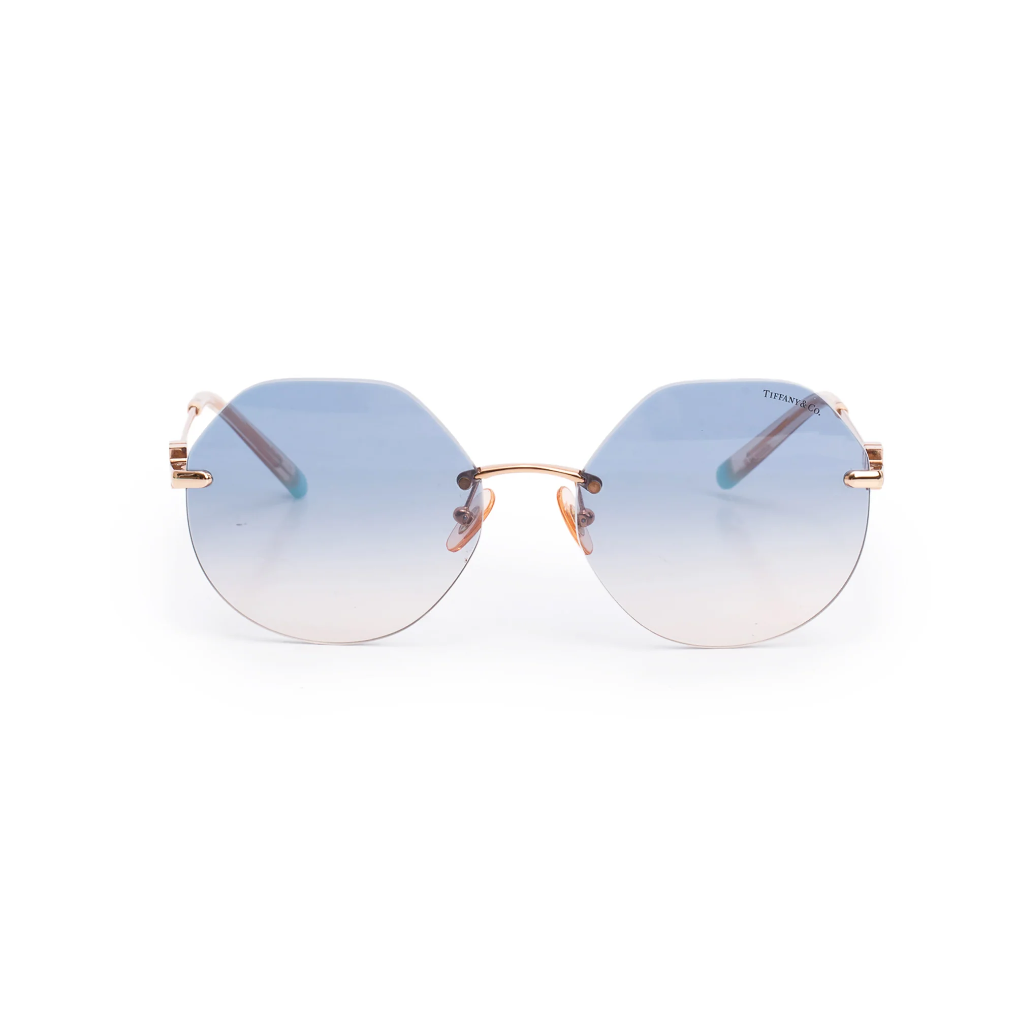 Tiffany & Co. TF 3077 Rose Gold Tone Metal Mother of Pearl T Rimless Sunglasses w/ Box & Case