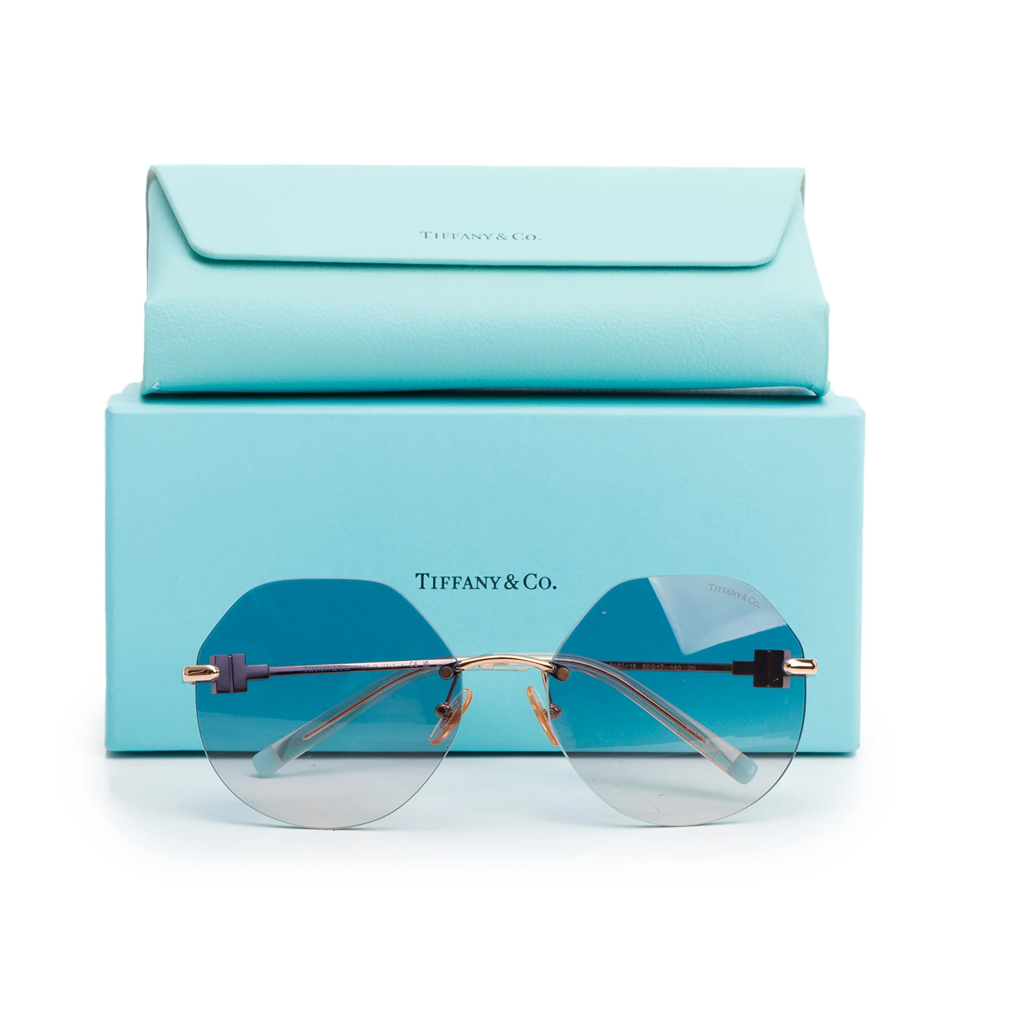 Tiffany & Co. TF 3077 Rose Gold Tone Metal Mother of Pearl T Rimless Sunglasses w/ Box & Case - Image 2