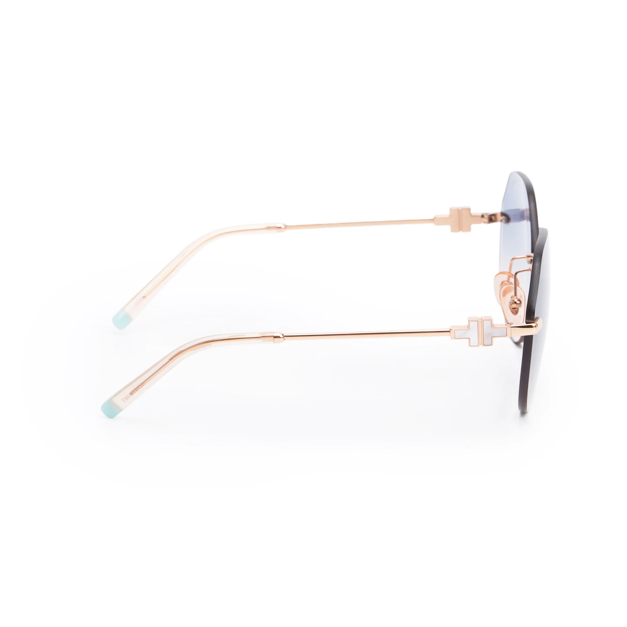 Tiffany & Co. TF 3077 Rose Gold Tone Metal Mother of Pearl T Rimless Sunglasses w/ Box & Case - Image 3