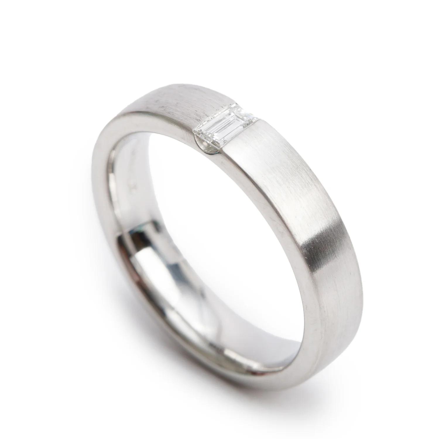 Tiffany & Co. The Charles Setting Platinum & Baguette Diamond 5 MM Satin Finish Ring, Size 8 w/ Box - Image 4