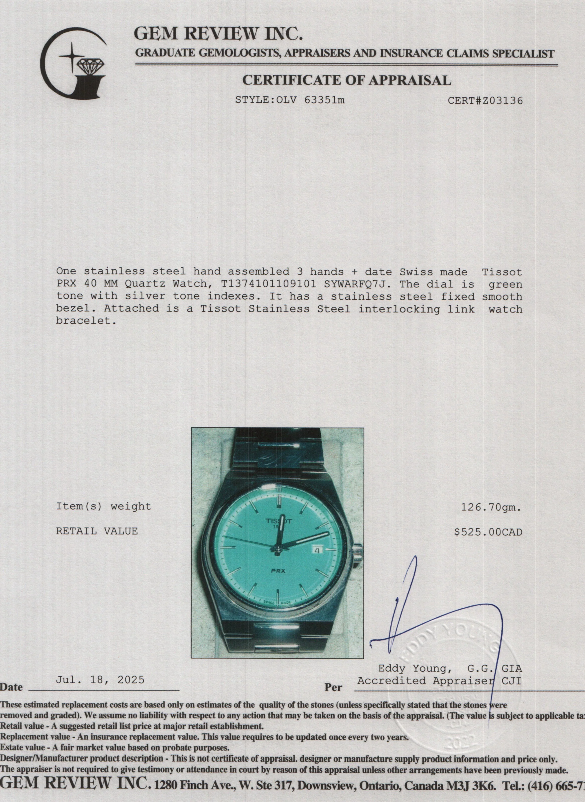 Tissot 2023 Stainless Steel PRX 40 MM Quartz Watch Light Green Dial w/ Box & Papers - Image 6