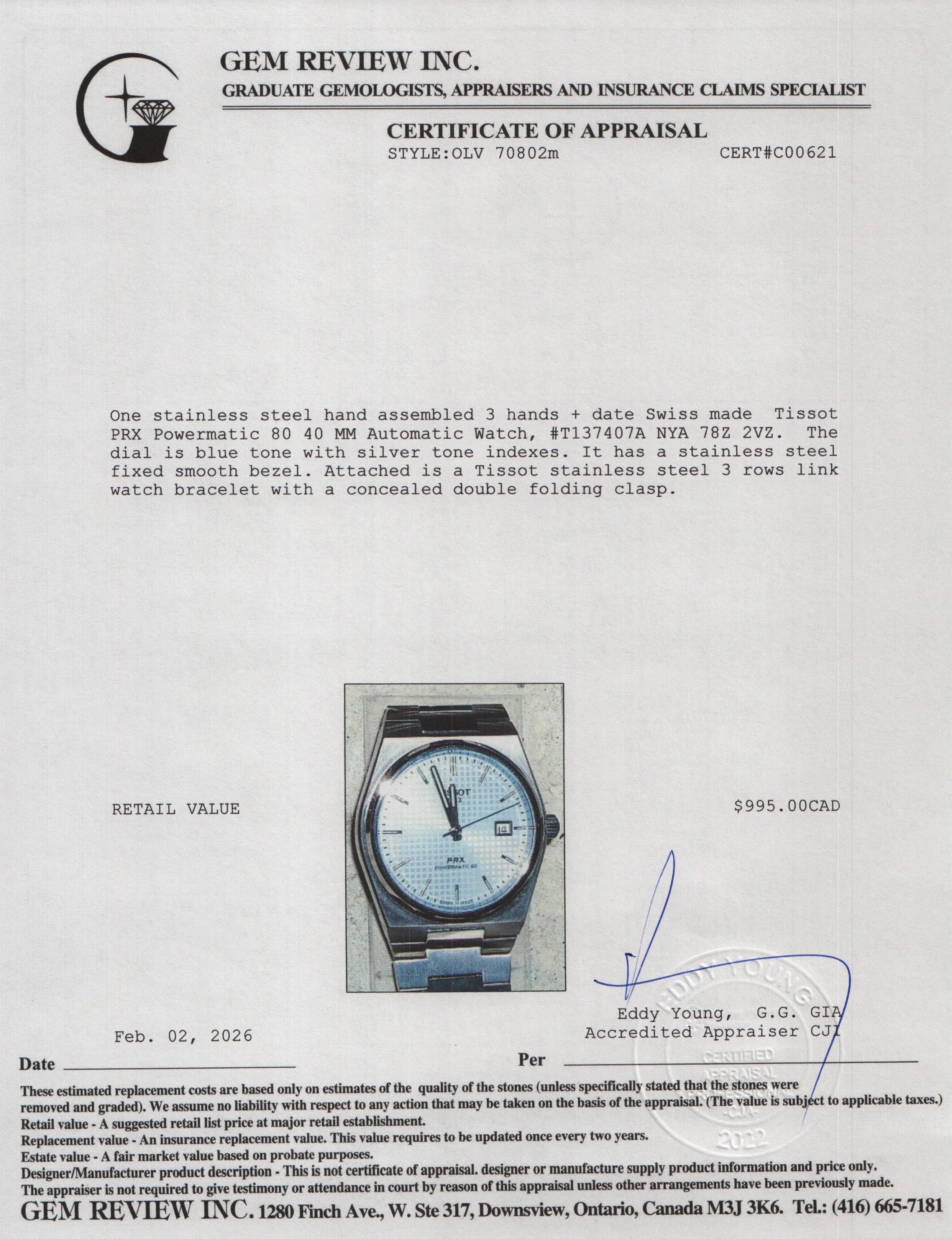 Tissot 2023 Stainless Steel PRX Powermatic 80 40 MM Automatic Watch Light Blue Dial w/ Box & Papers - Image 6