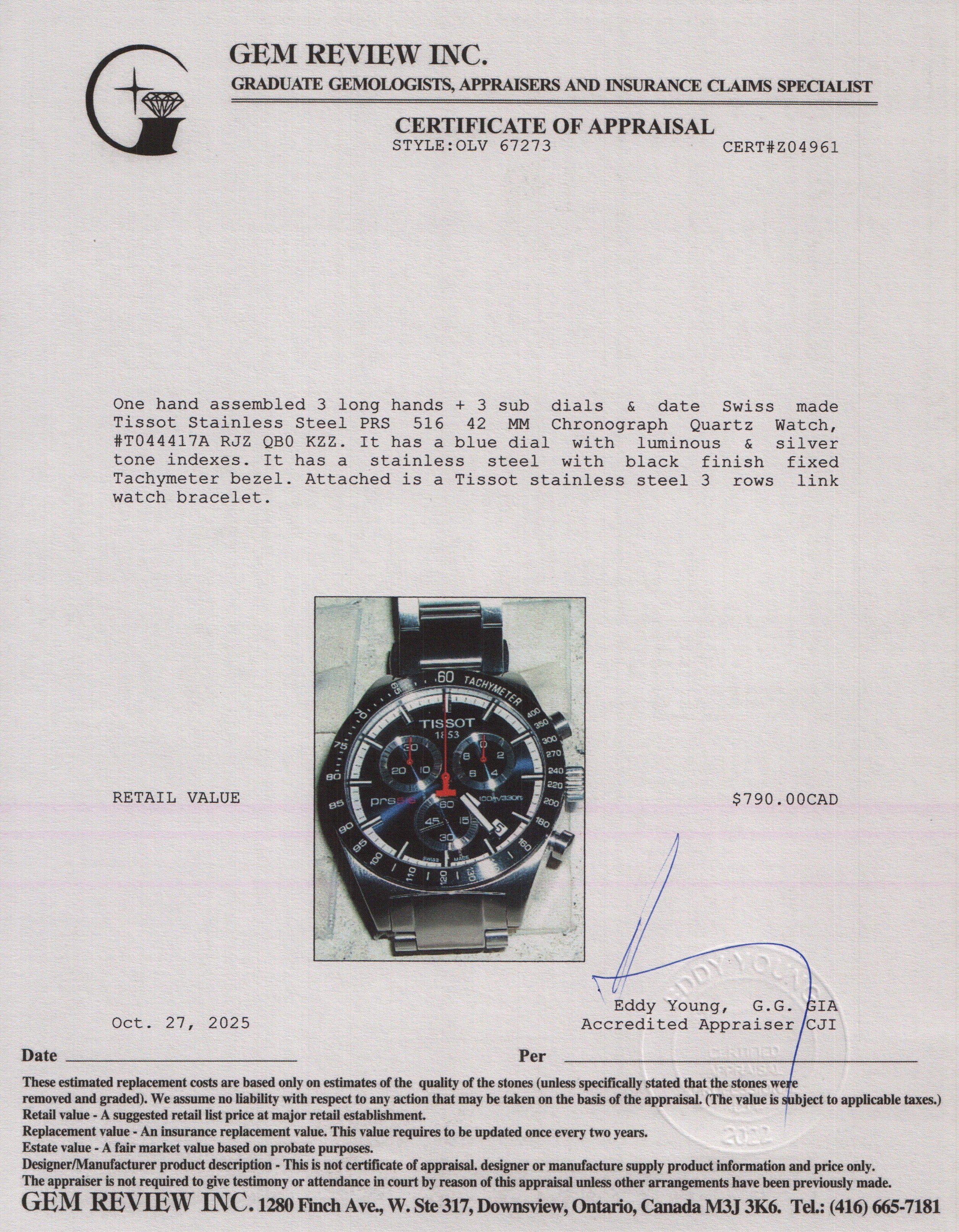 Tissot Stainless Steel PRS 516 42 MM Chronograph Quartz Watch Blue Dial - Image 5
