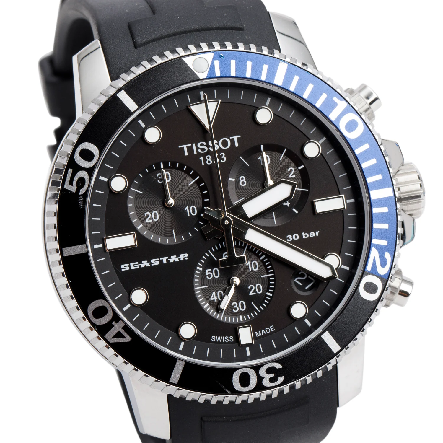 Tissot Stainless Steel Seastar 1000 45.5 MM Chronograph Quartz Watch Black Dial - Image 2