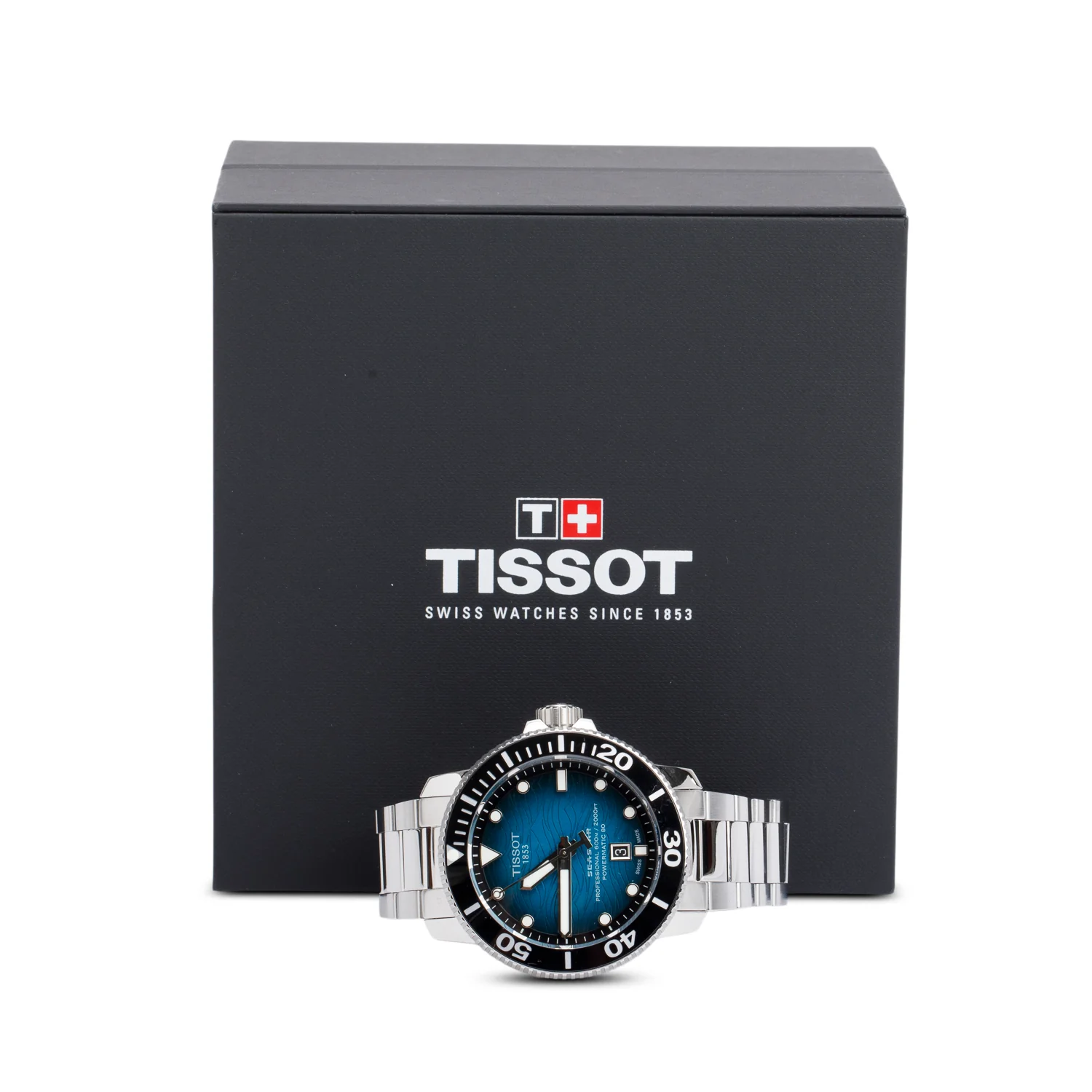 Tissot Stainless Steel Seastar 2000 46 MM Automatic Watch Blue Black Dial w/ Box - Image 2