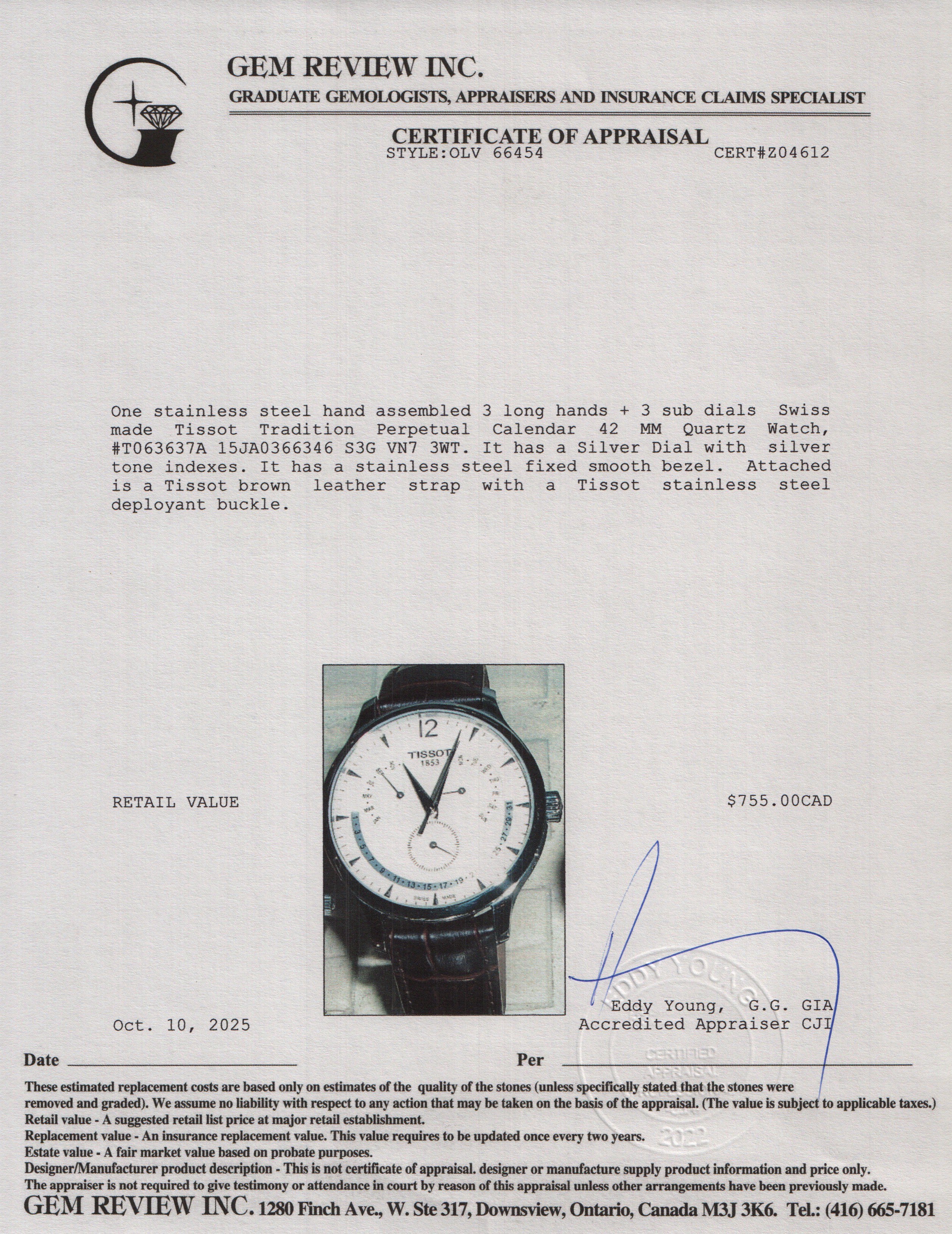 Tissot Stainless Steel Tradition Perpetual Calendar 42 MM Quartz Watch Silver Dial - Image 5