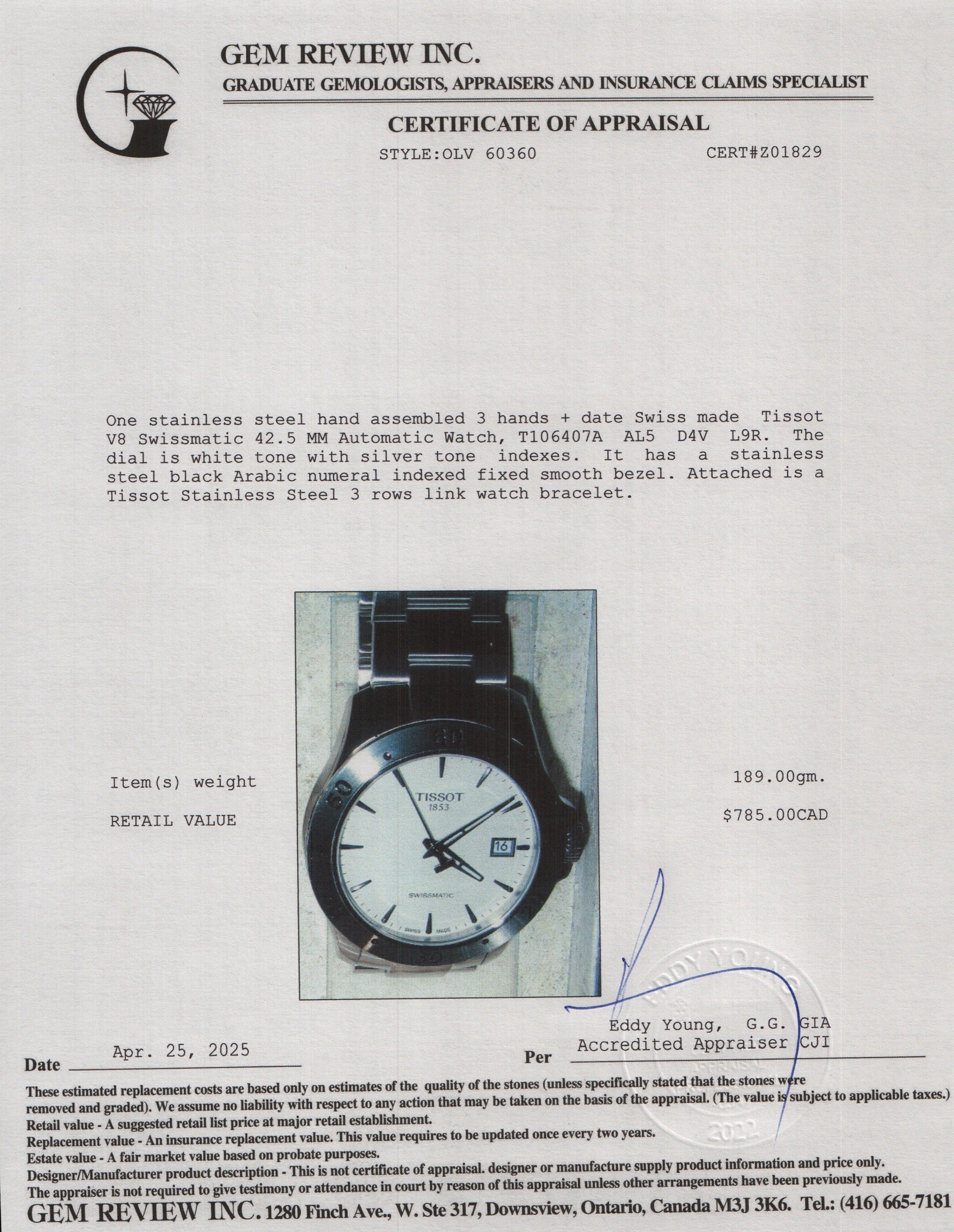 Tissot Stainless Steel V8 Swissmatic 42.5 MM Automatic Watch White Dial w/ Box - Image 6