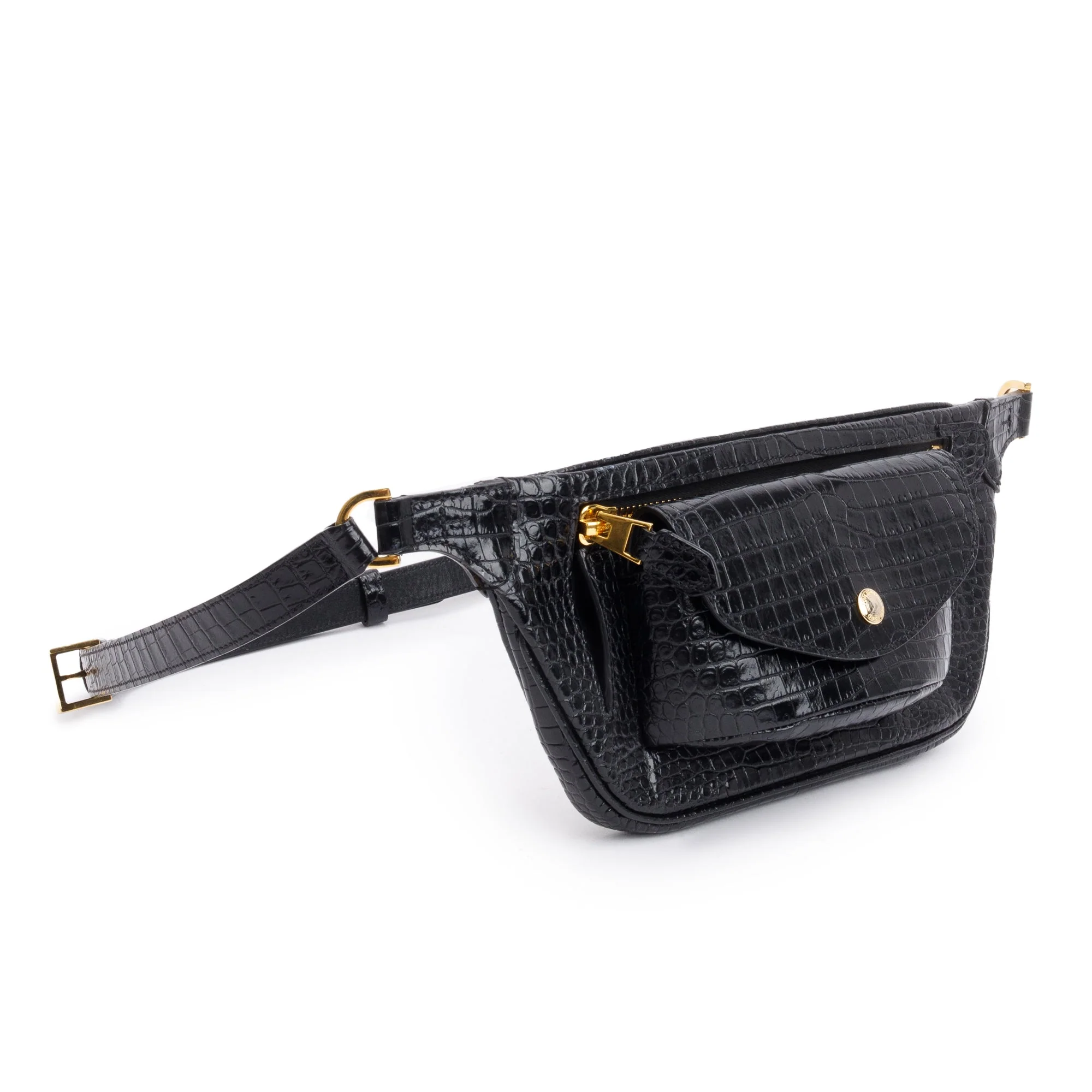 Tom Ford Black Shiny Croc-Embossed Calfskin Leather Belt Bag - Image 2