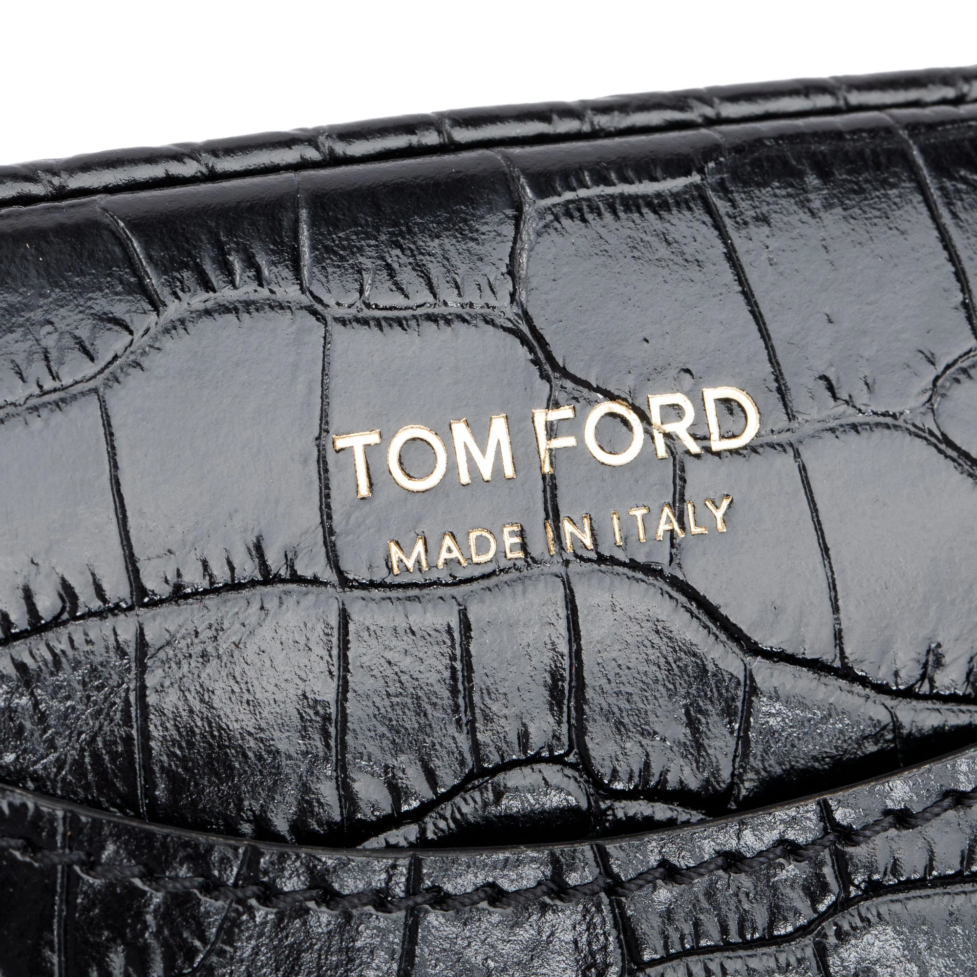 Tom Ford Black Shiny Croc-Embossed Calfskin Leather Belt Bag - Image 5