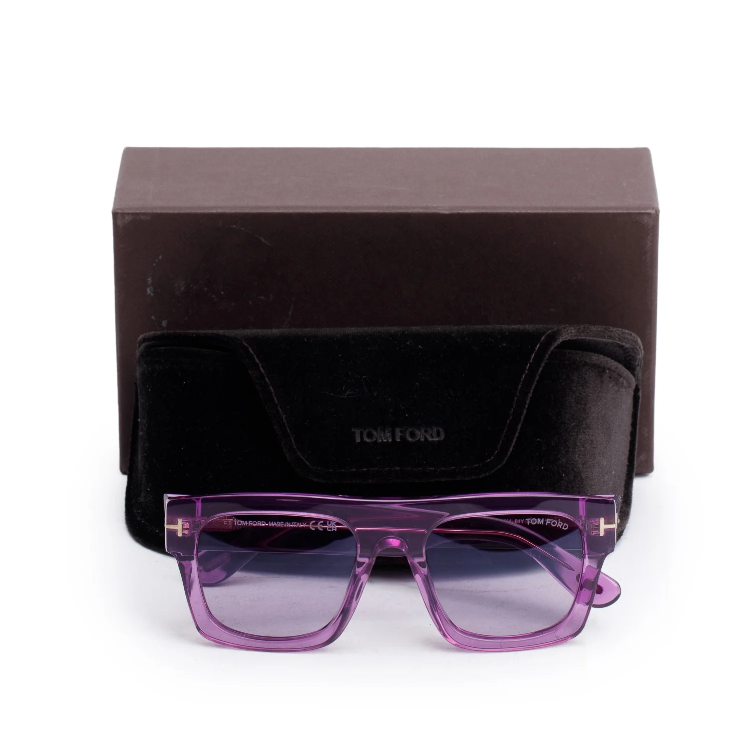 Tom Ford TF711 Purple Transparent Acetate Fausto Square Sunglasses w/ Box & Case - Image 2