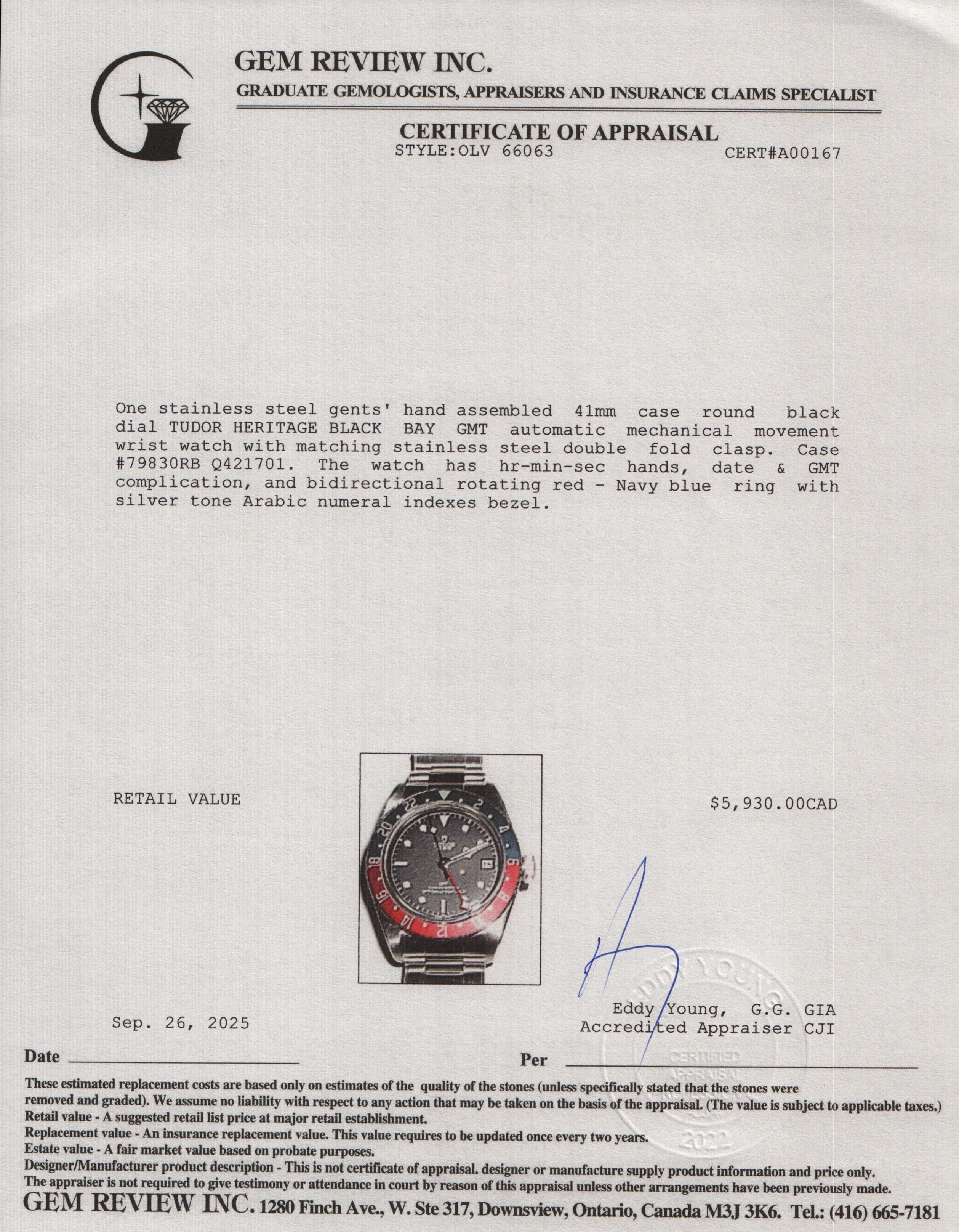 Tudor 2020 Stainless Steel Black Bay 'Pepsi' GMT 41 MM Automatic Watch Black Dial 79830RB w/ Box & Papers - Image 6