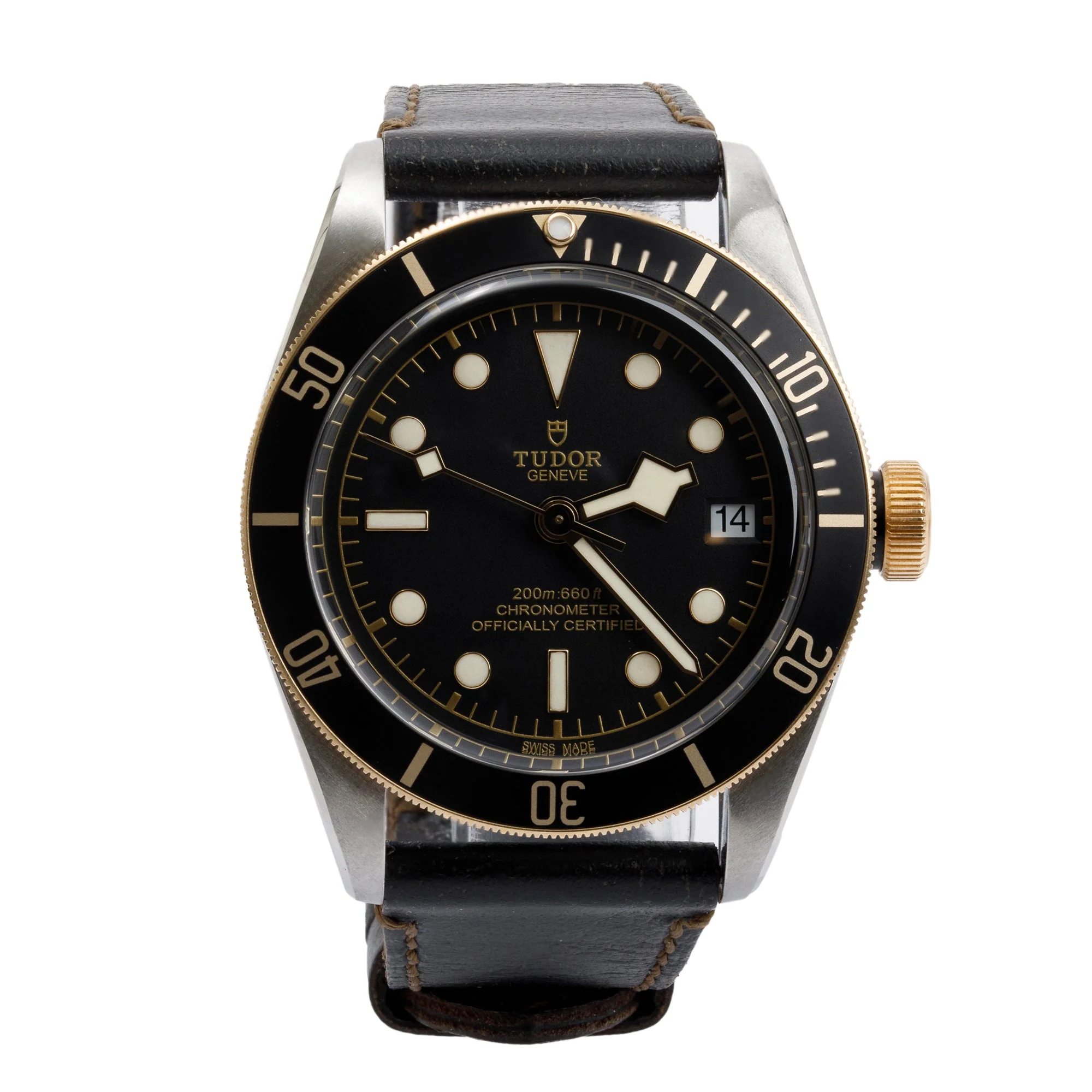 Tudor Stainless Steel & 18k Yellow Gold Black Bay 41 MM Automatic Watch w/ Box, Papers, Extra Strap
