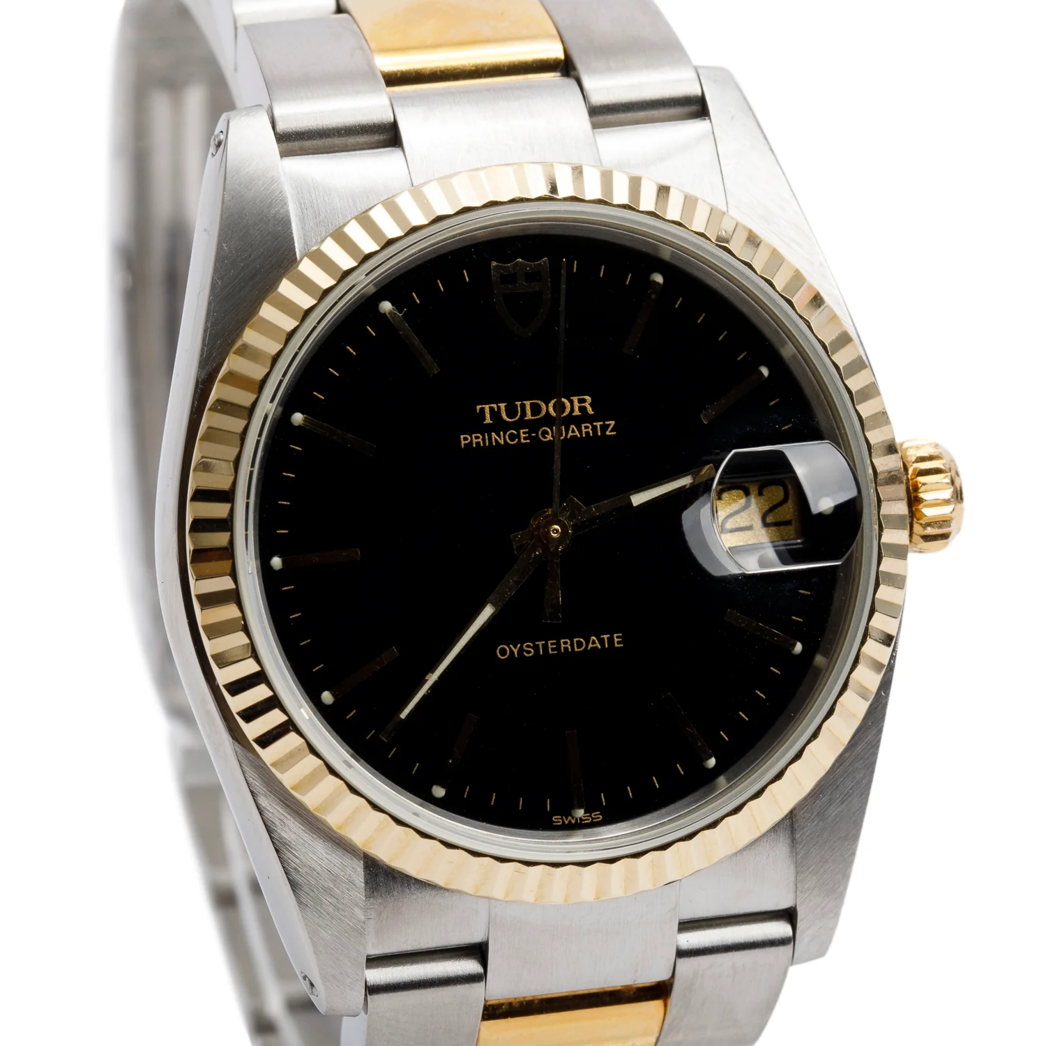 Tudor Vintage Stainless Steel & 14k Yellow Gold Prince OysterDate 34 MM Quartz Watch Black Dial - Image 2