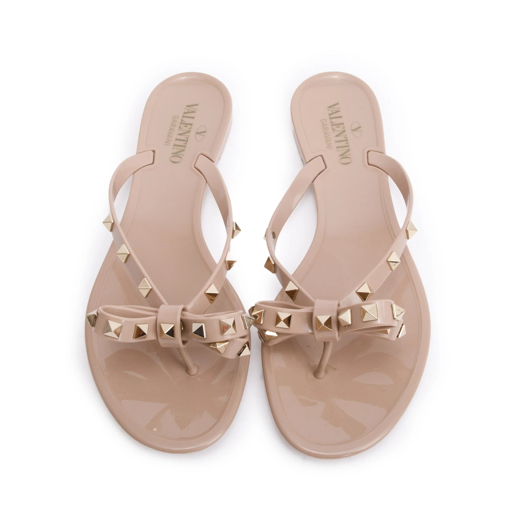 Valentino Beige Rubber Bow Rockstud Jelly Thong Sandals, Size 40 w/ Box - Image 3