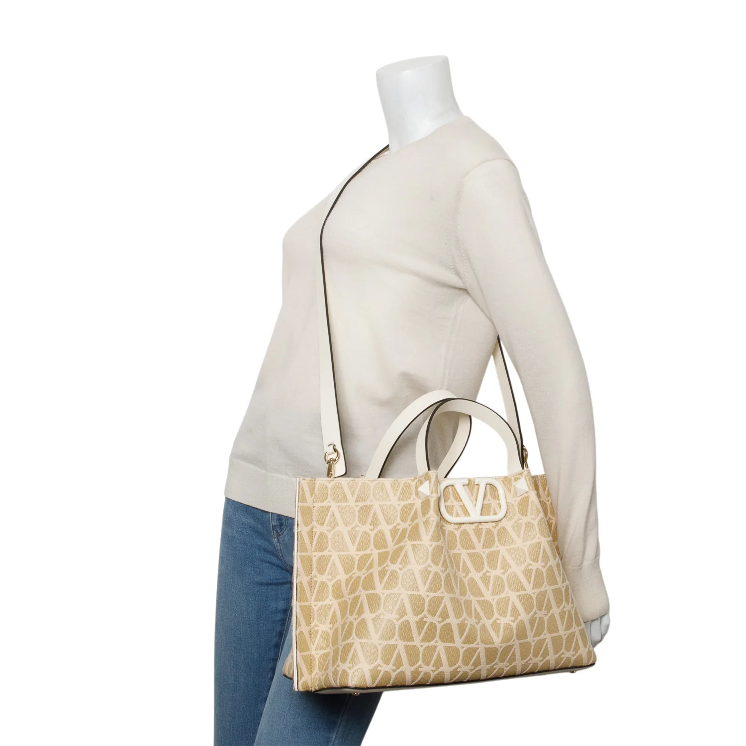 Valentino Beige VLogo Signature Toile Iconographe Tote Bag w/ Strap & Pouch - Image 2