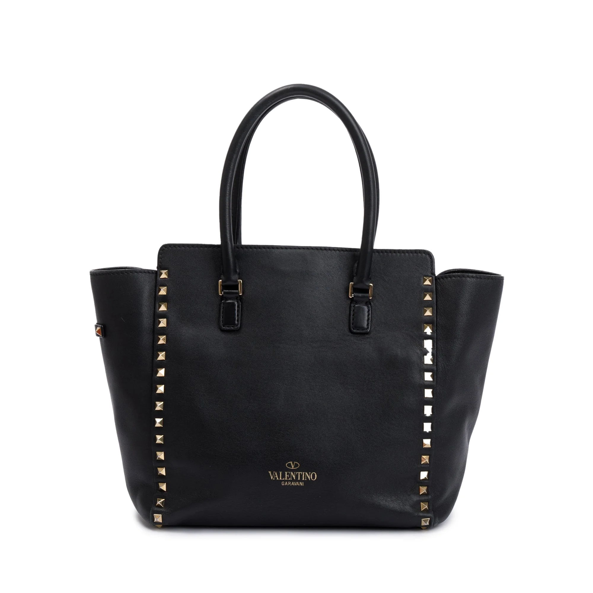 Valentino Black Calfskin Leather Medium Rockstud Tote Bag w/ Strap - Image 5