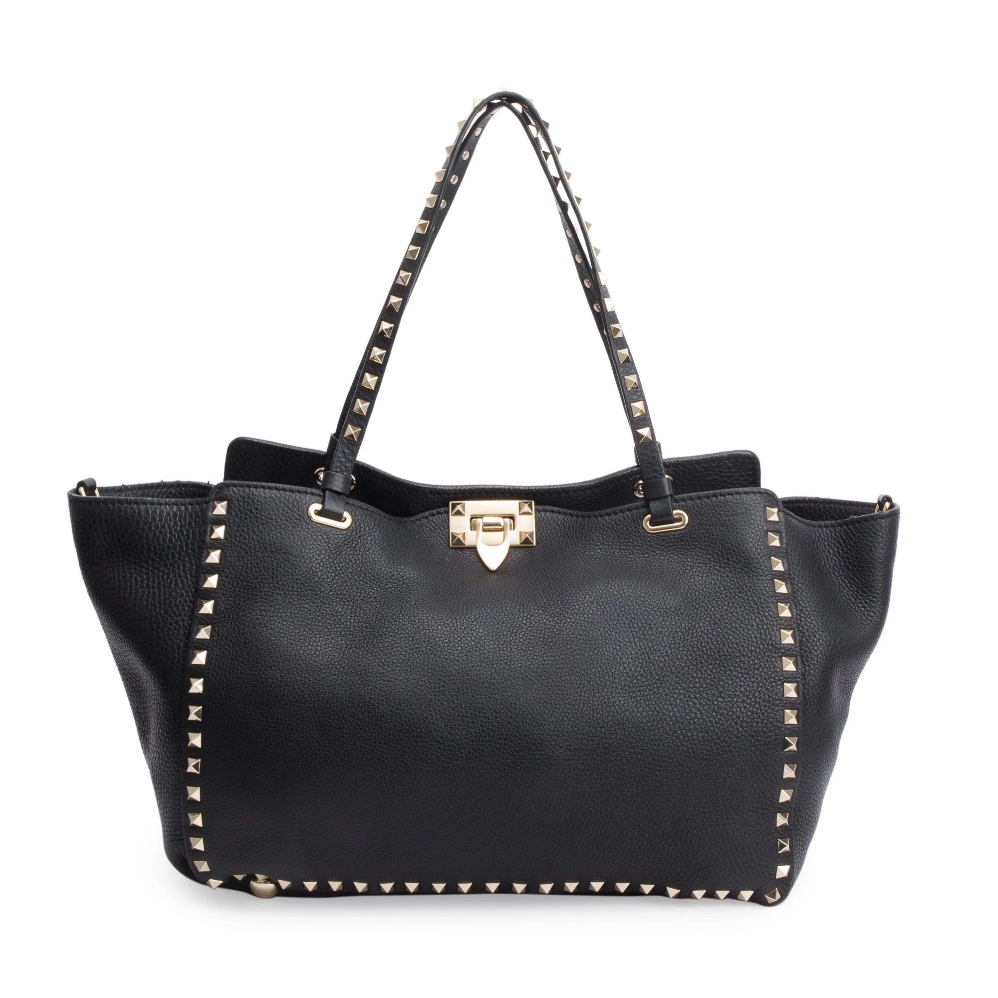 Valentino Black Calfskin Leather Medium Rockstud Tote Bag w/ Strap - Image 3