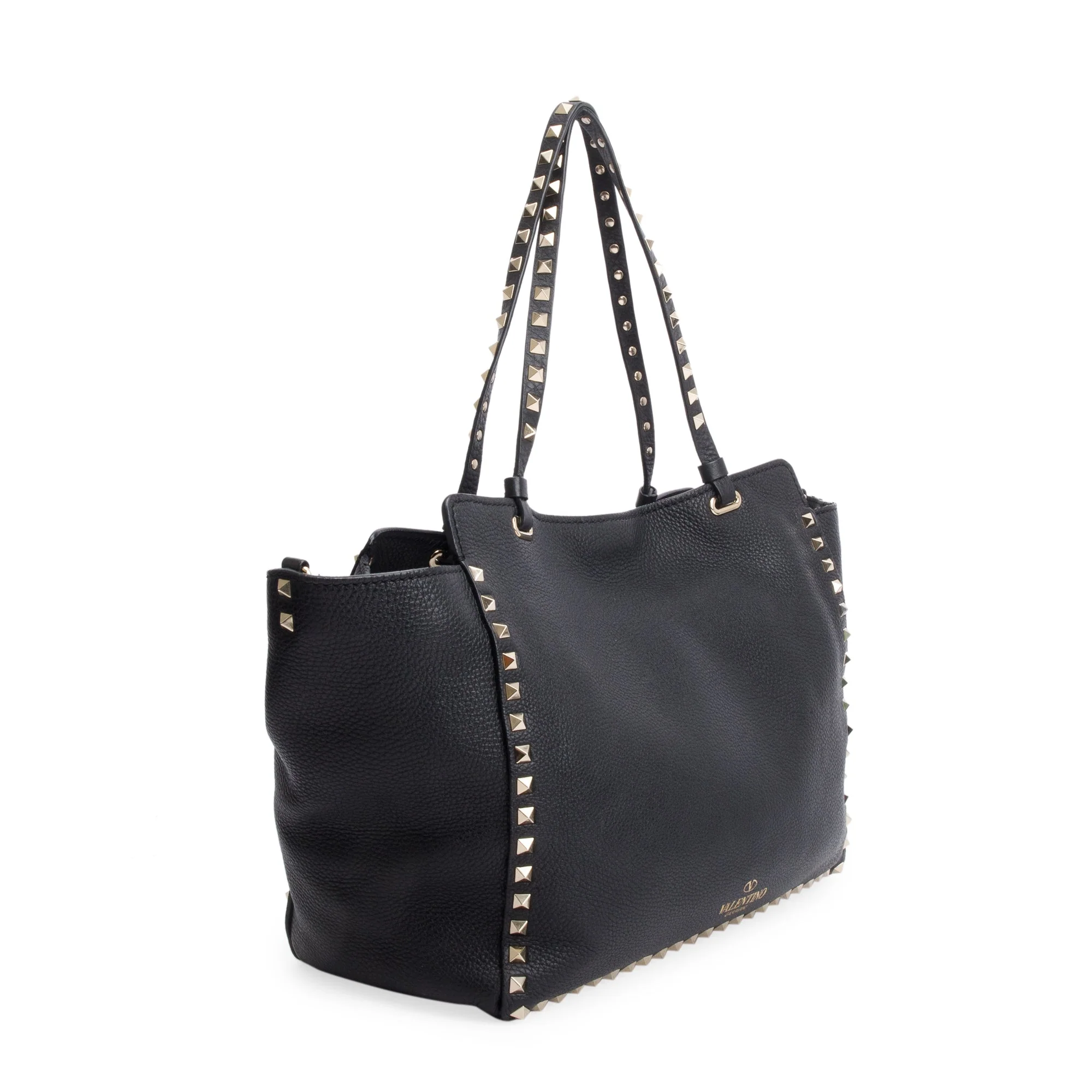 Valentino Black Calfskin Leather Medium Rockstud Tote Bag w/ Strap - Image 6