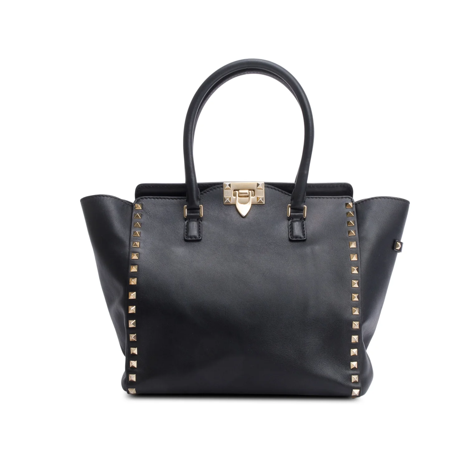 Valentino Black Calfskin Leather Medium Rockstud Tote Bag w/ Strap - Image 3