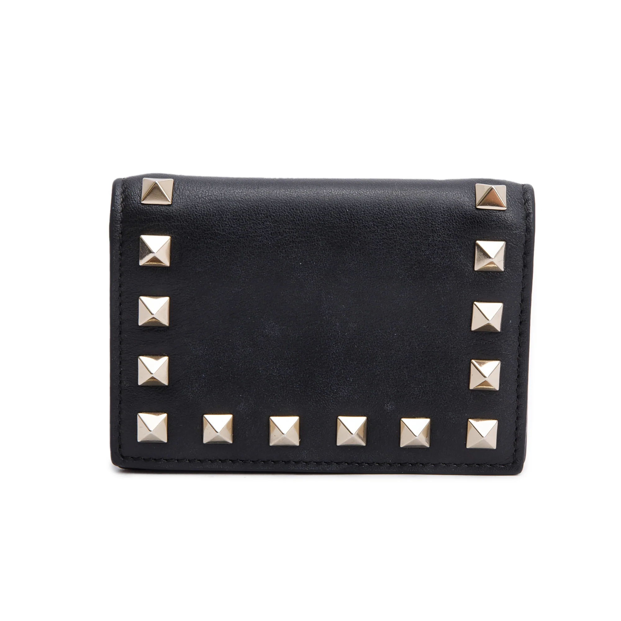 Valentino Black Calfskin Leather Rockstud Flap Card Holder Wallet - Image 3