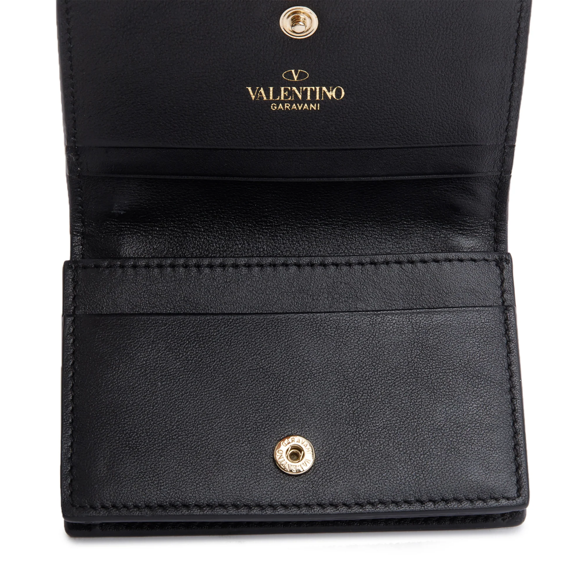 Valentino Black Calfskin Leather Rockstud Flap Card Holder Wallet - Image 5