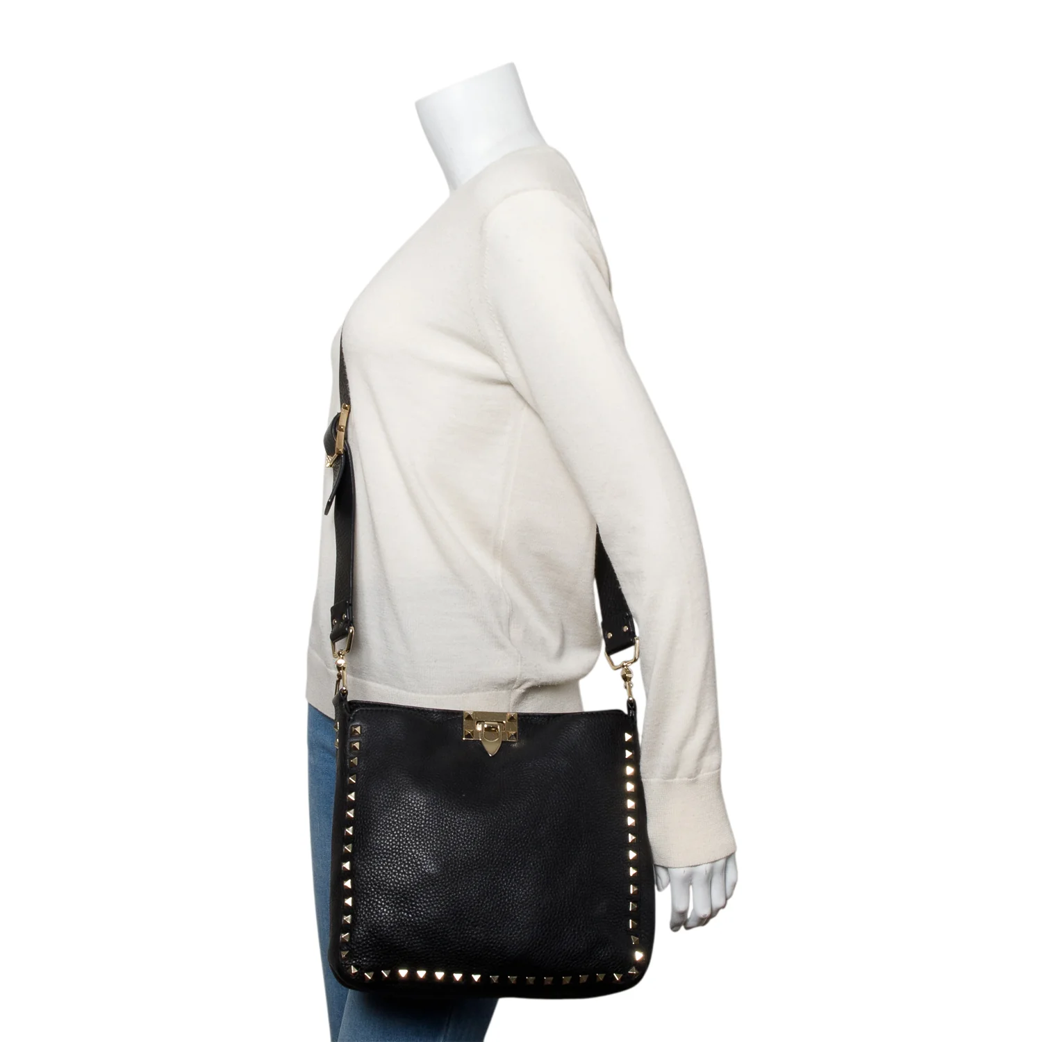 Valentino Black Calfskin Leather Small Rockstud Messenger Bag - Image 2