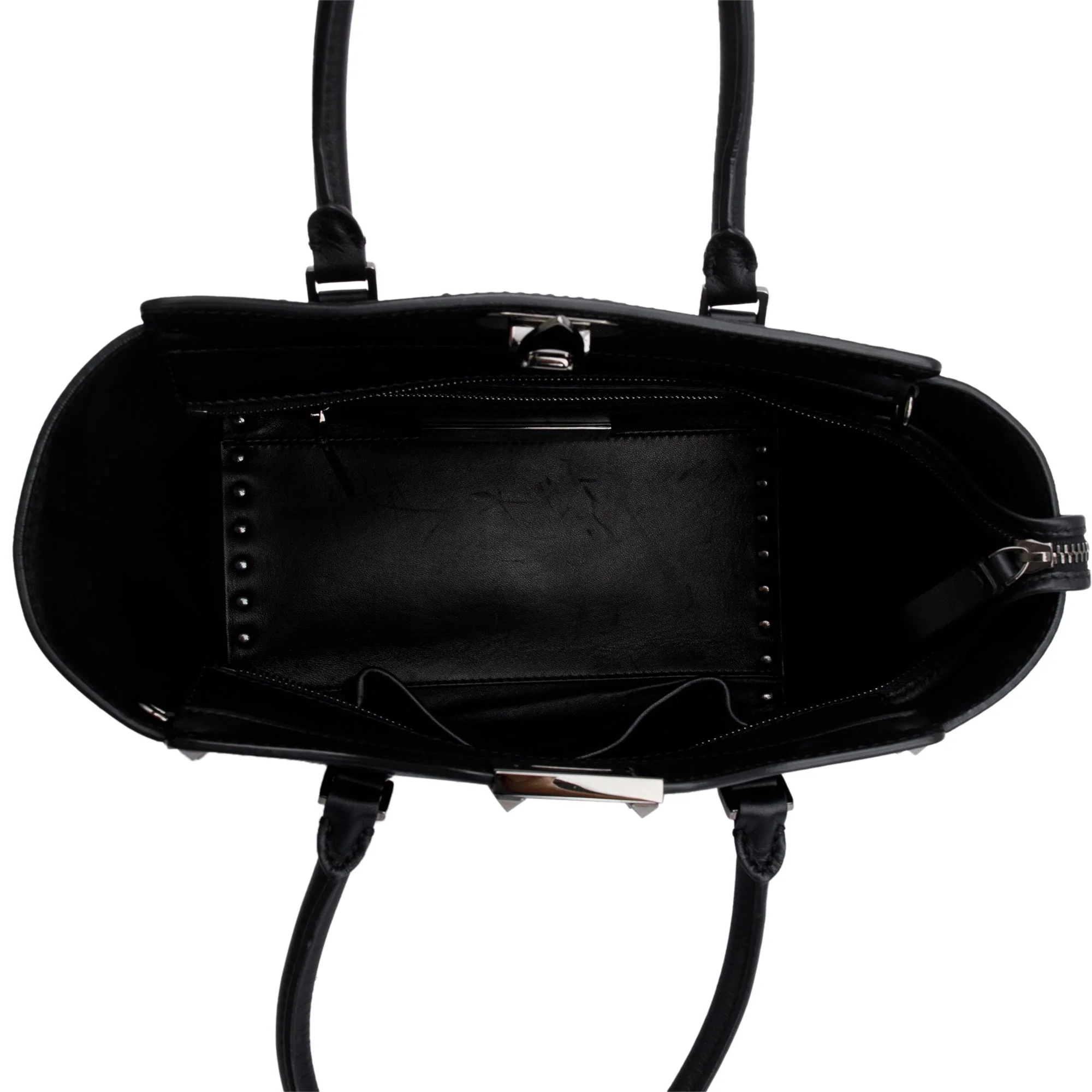Valentino Black Calfskin Leather Small Rockstud Tote Bag w/ Strap - Image 7