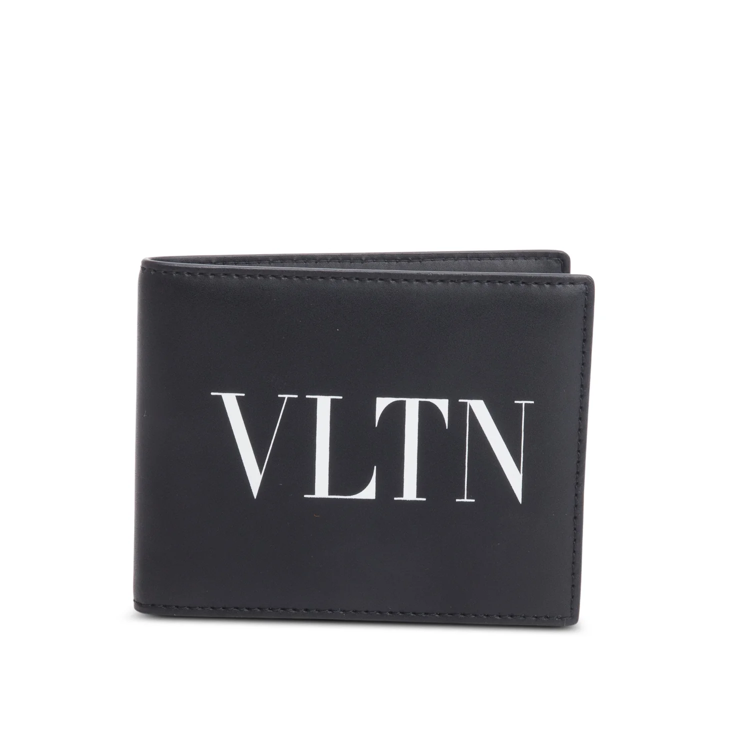 Valentino Black Calfskin Leather VLTN Logo Bifold Wallet w/ Box
