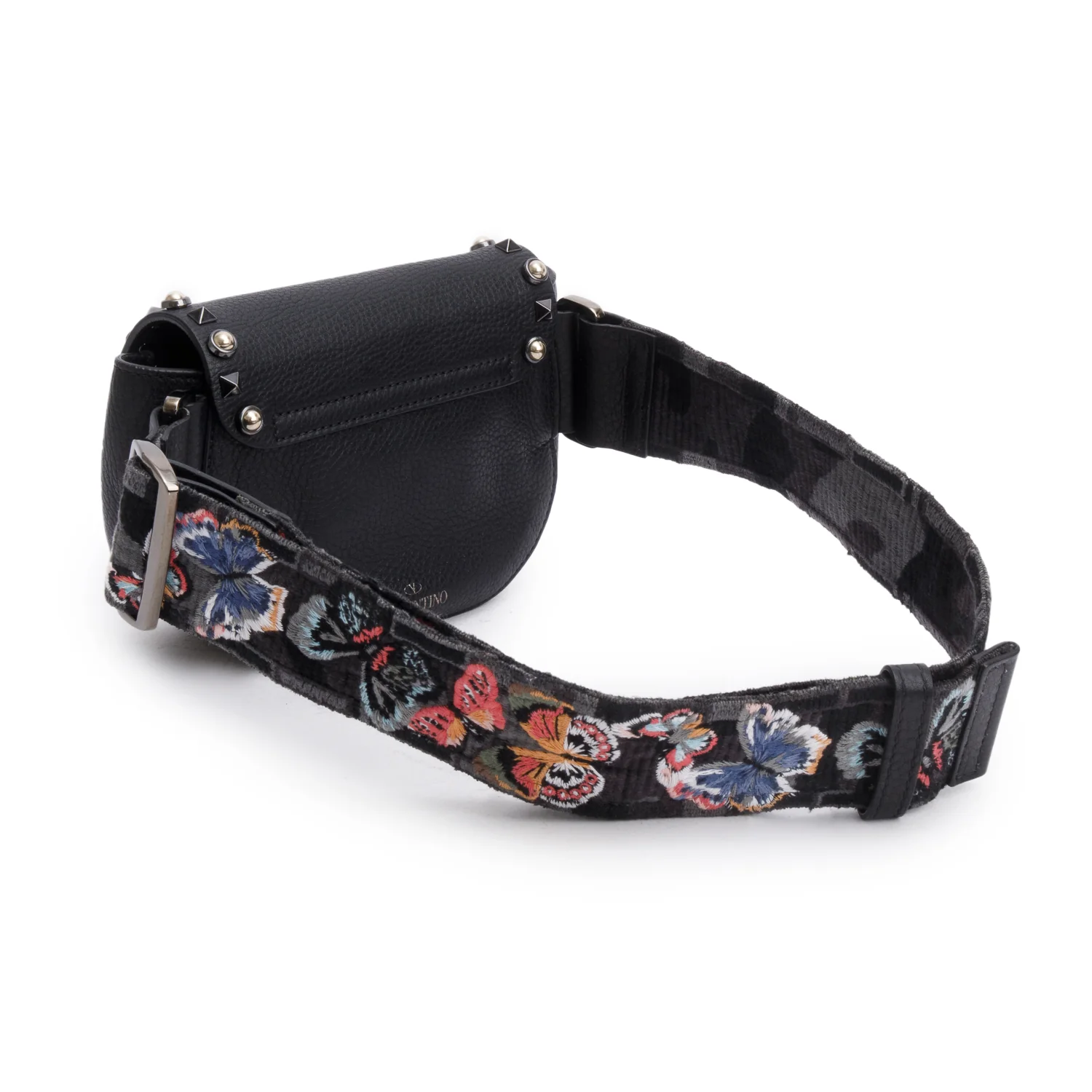 Valentino Black Leather Guitar Strap Rockstud Rolling Belt Bag - Image 4