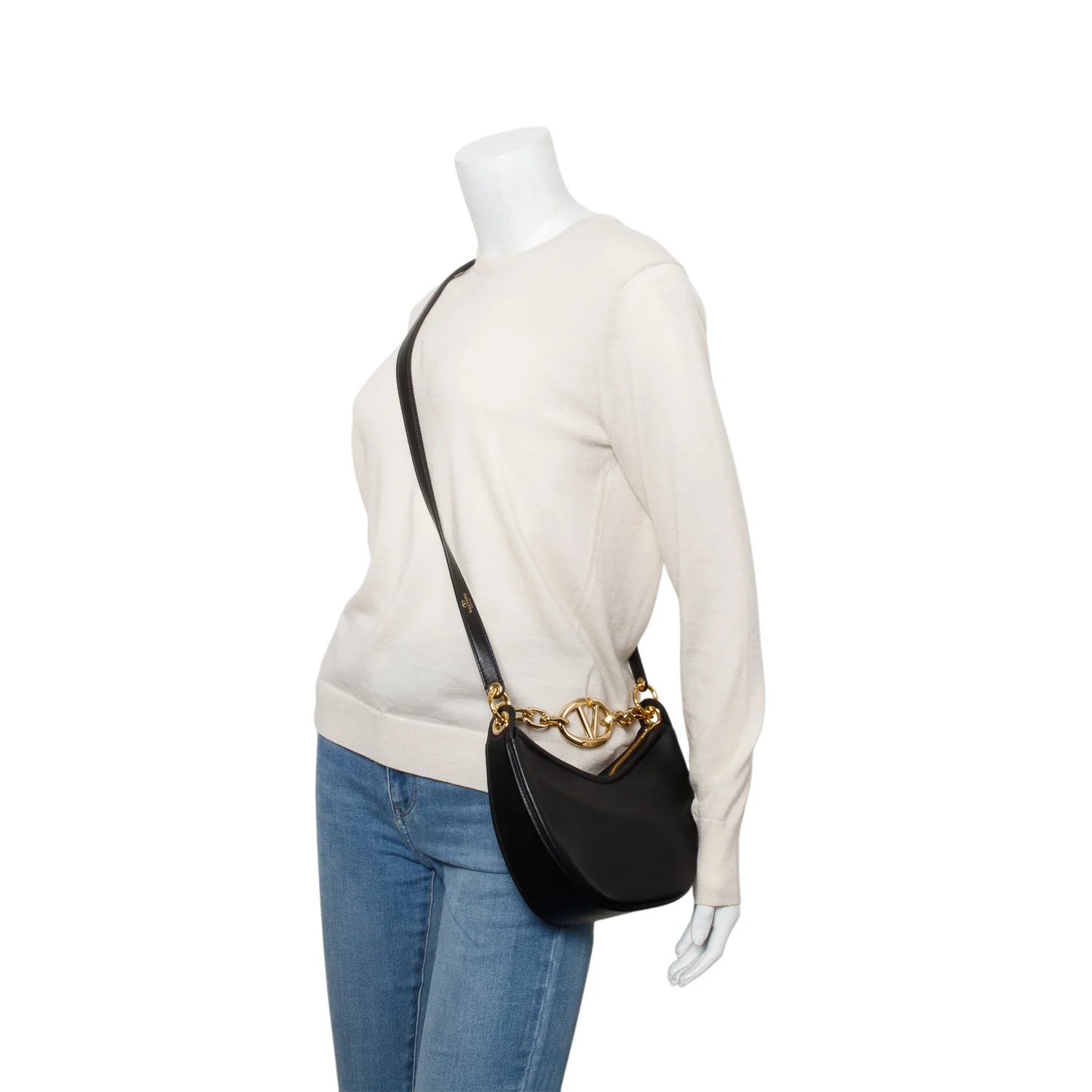 Valentino Black Leather Mini Vlogo Moon Hobo Shoulder Bag w/ Box & Strap - Image 2