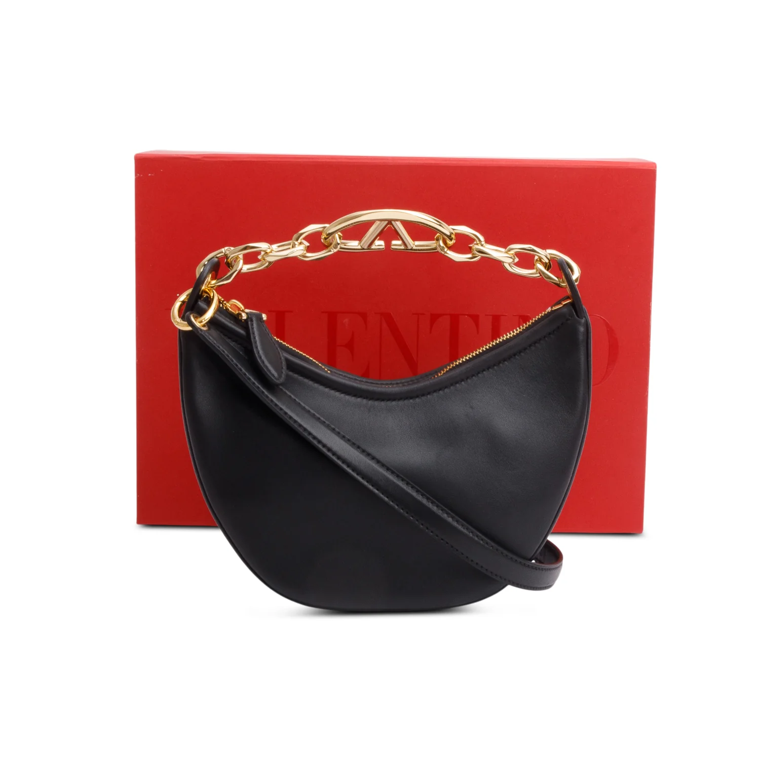 Valentino Black Leather Mini Vlogo Moon Hobo Shoulder Bag w/ Box & Strap - Image 3