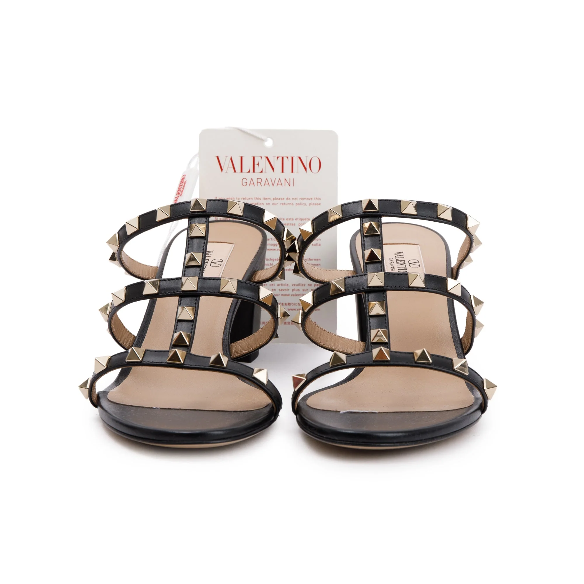 Valentino Black Leather Rockstud Heeled Mule Sandals, Size 39 w/ Box