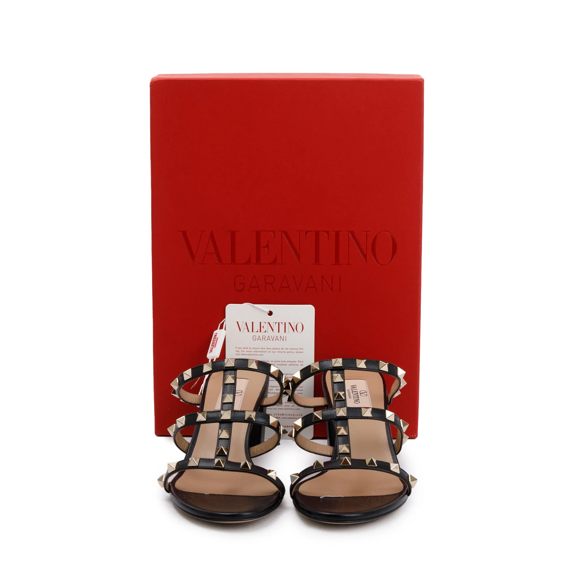 Valentino Black Leather Rockstud Heeled Mule Sandals, Size 39 w/ Box - Image 2