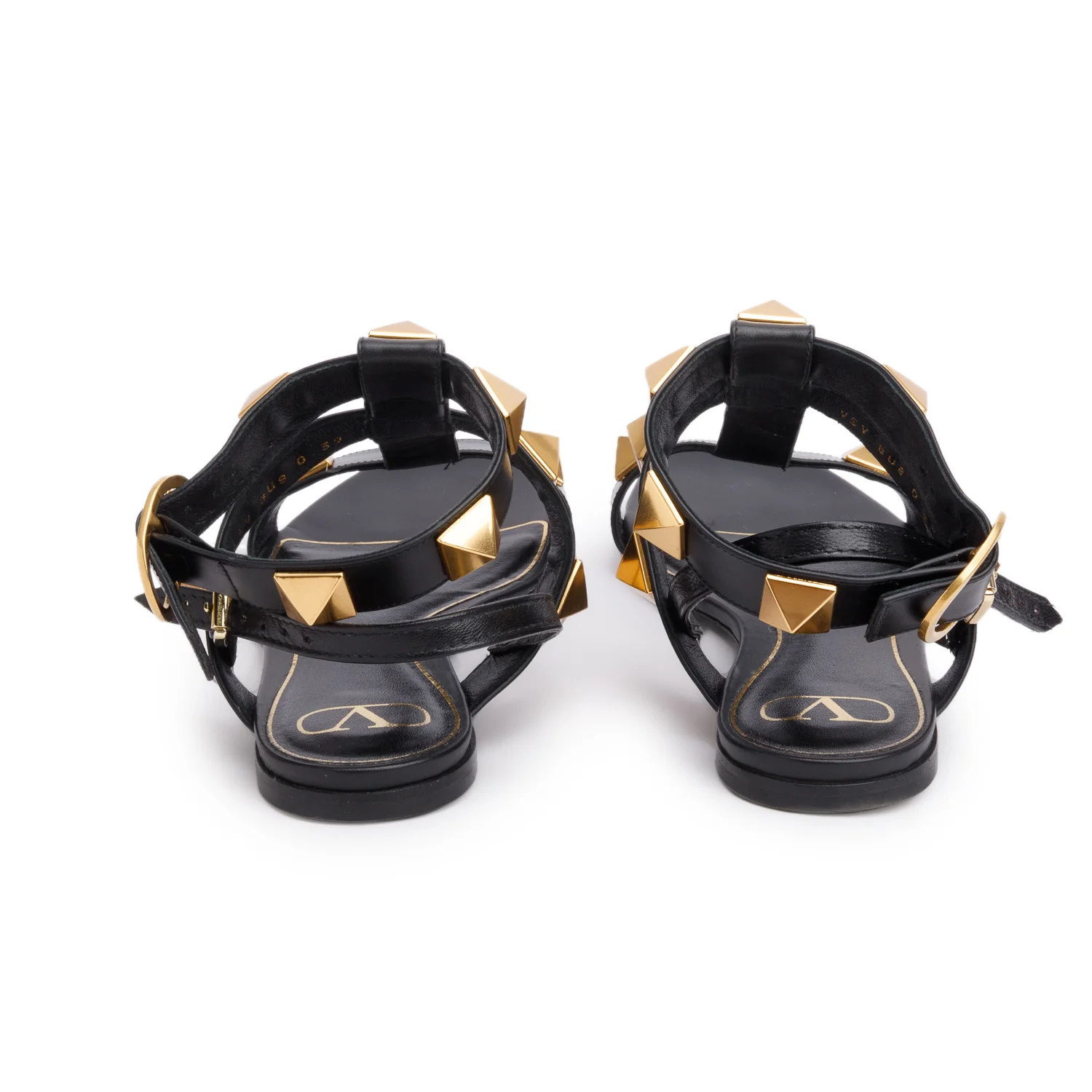 Valentino Black Leather Roman Stud Flat Slingback Sandals, Size 39 w/ Box - Image 5