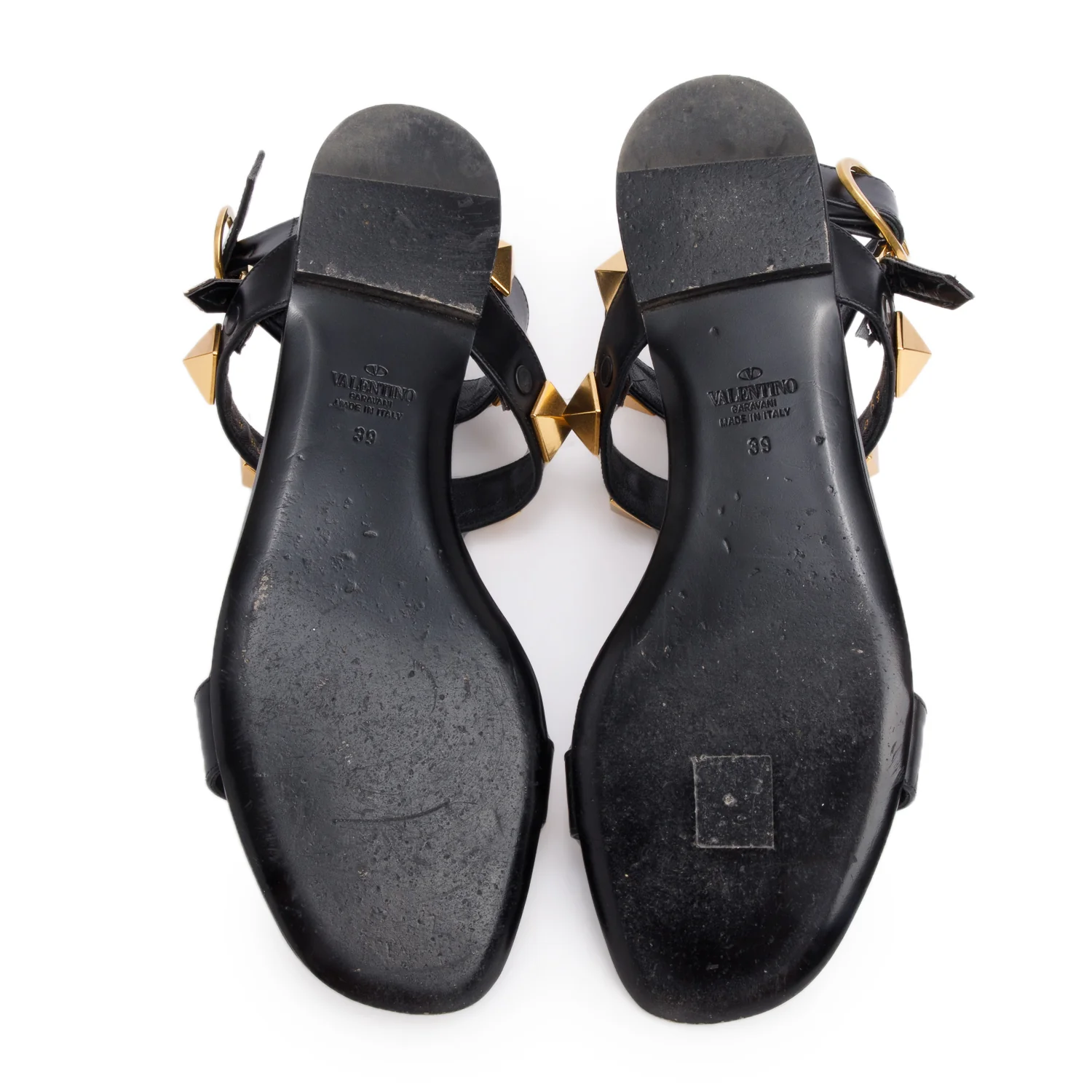 Valentino Black Leather Roman Stud Flat Slingback Sandals, Size 39 w/ Box - Image 6