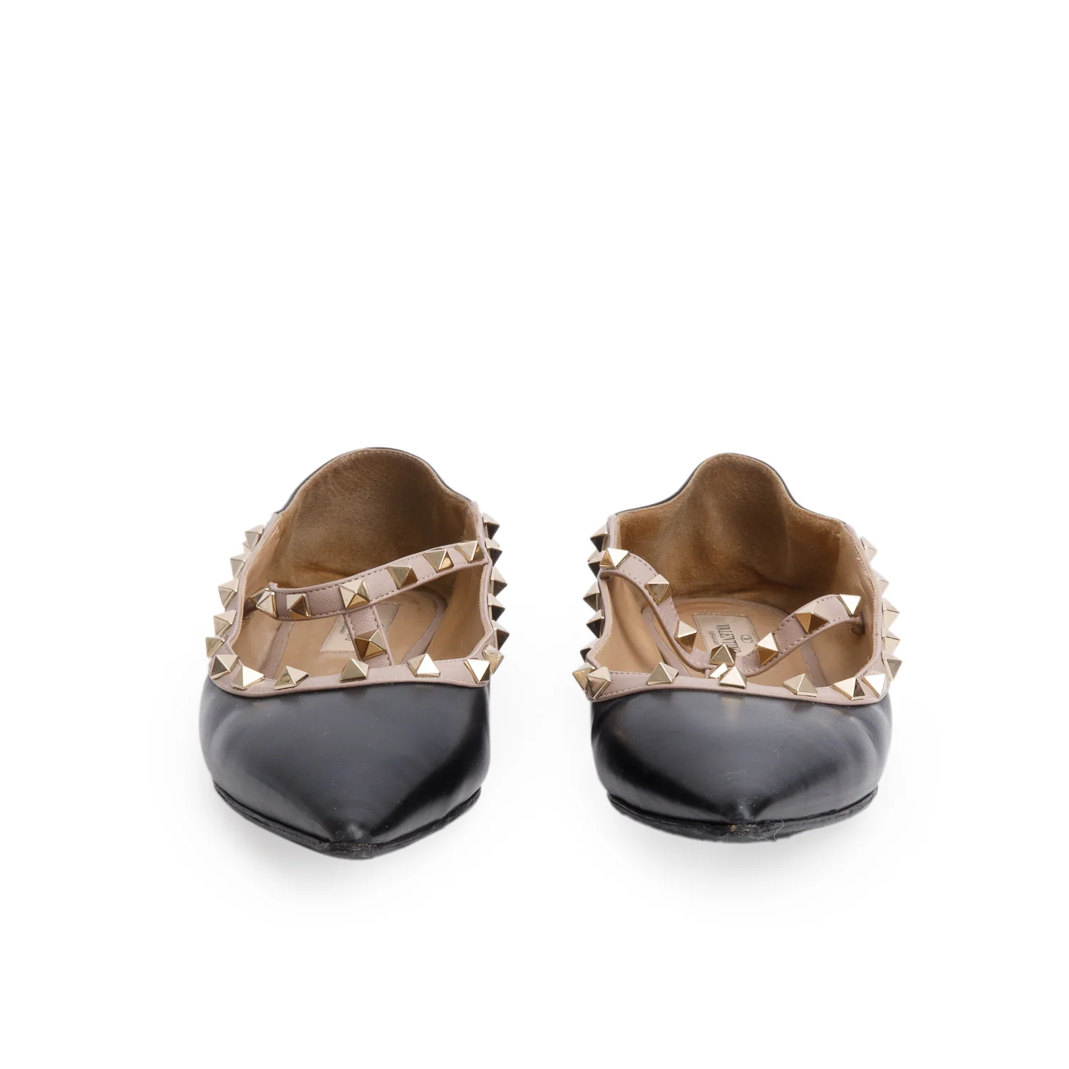 Valentino Black Nappa Leather Rockstud Caged Ballet Flats, Size 39 - Image 3