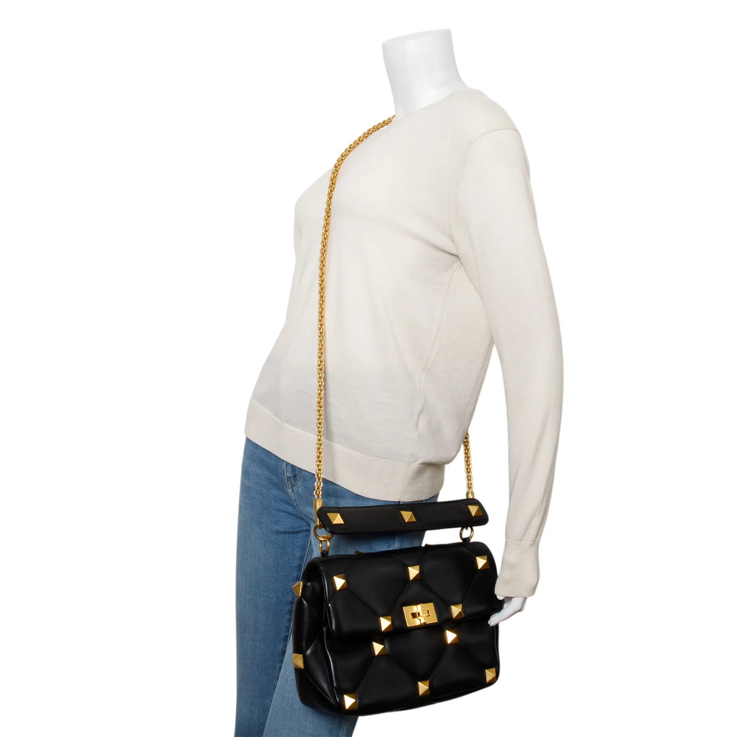 Valentino Black Nappa Medium Roman Stud Shoulder Bag - Image 2