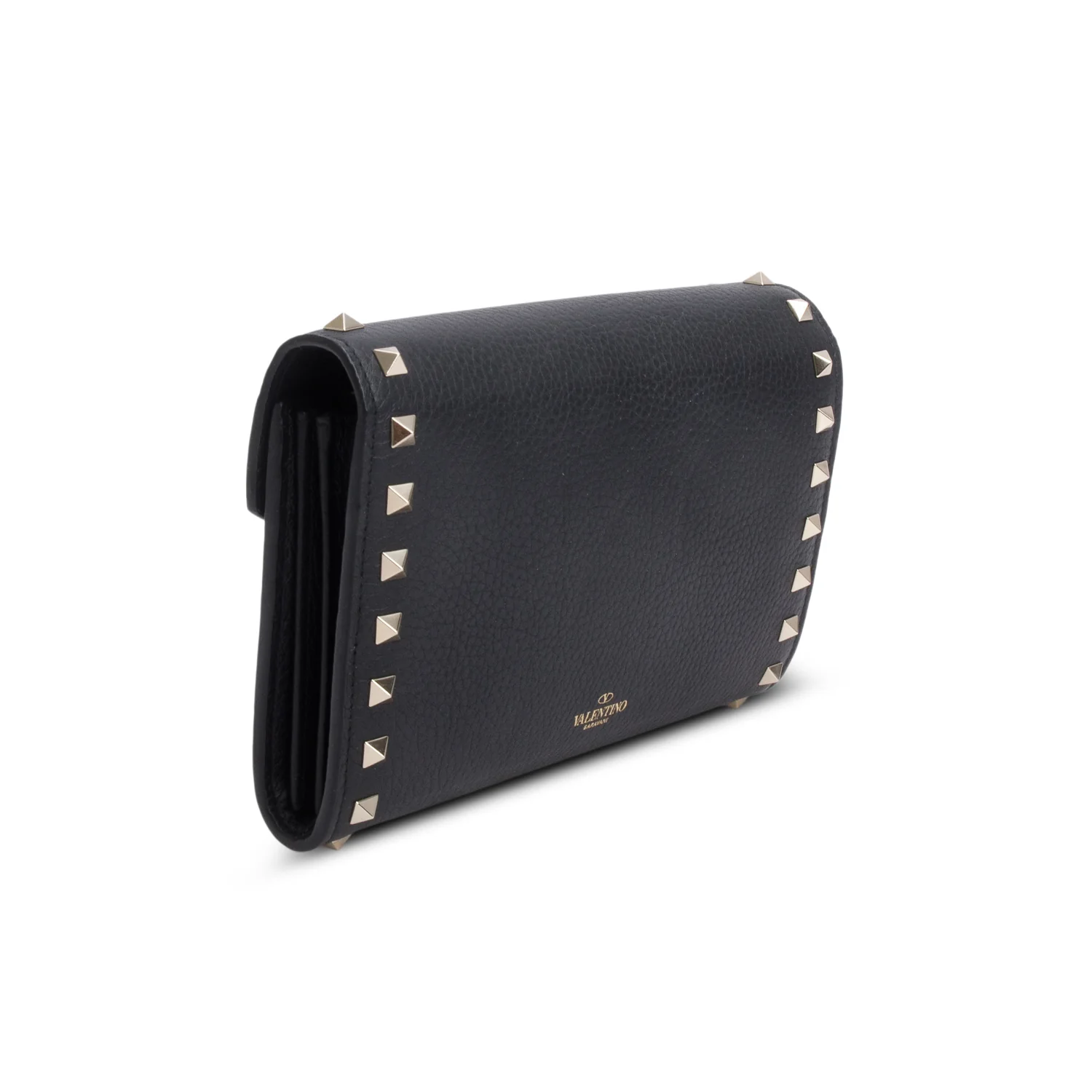 Valentino Black Pebbled Leather Calfskin Rockstud Envelope Wallet on Chain - Image 6