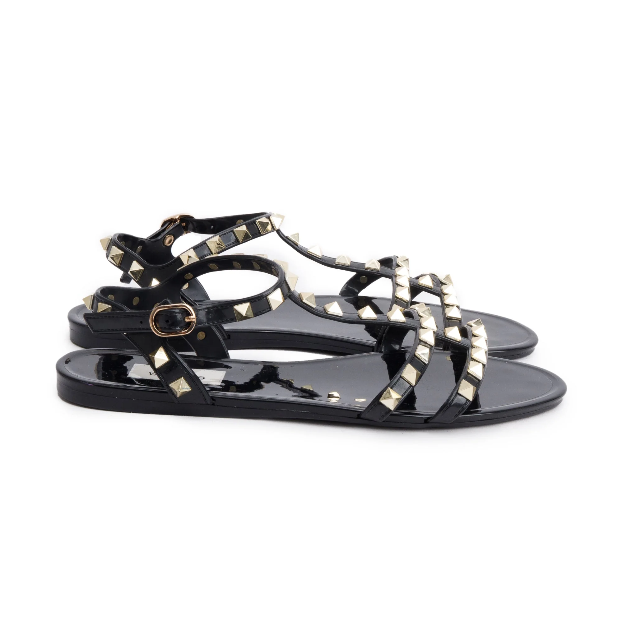 Valentino Black Rockstud Jelly Flat Rubber Sandals, Size 38 - Image 2