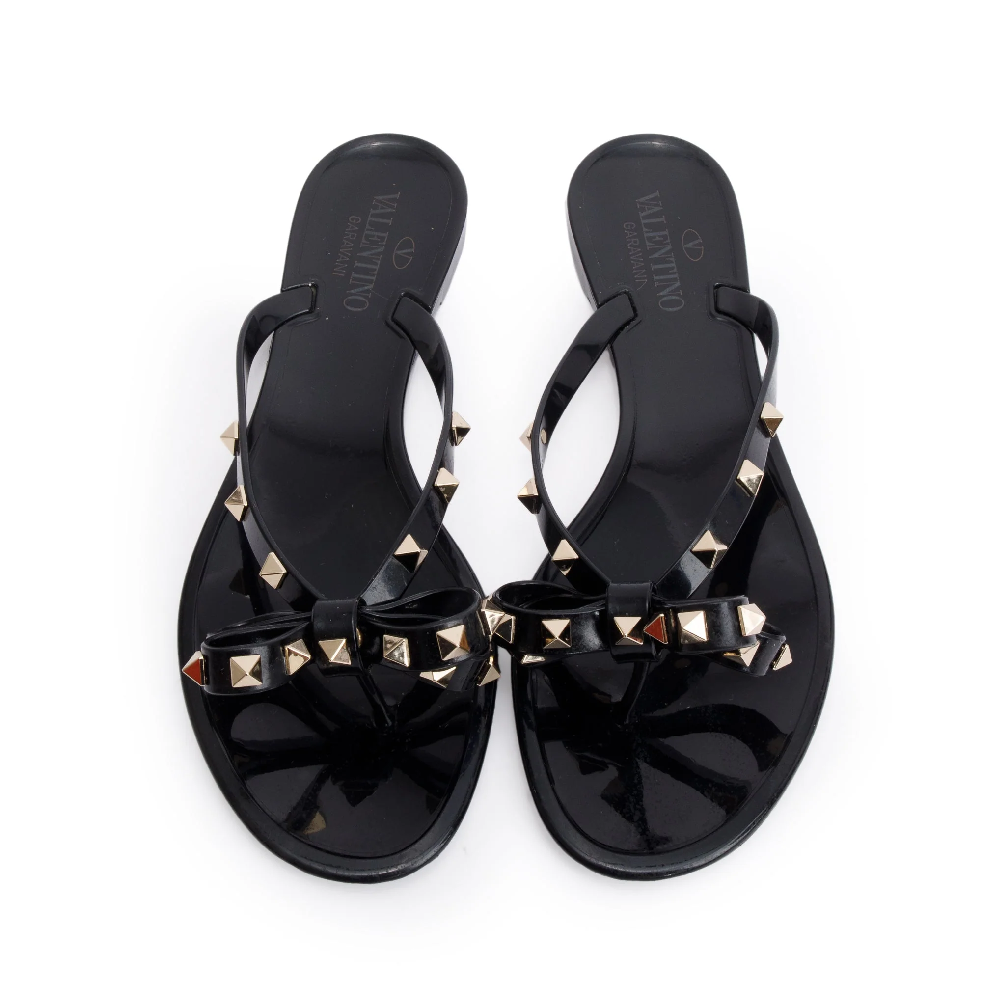 Valentino Black Rubber Bow Rockstud Jelly Thong Sandals, Size 40 w/ Box - Image 2