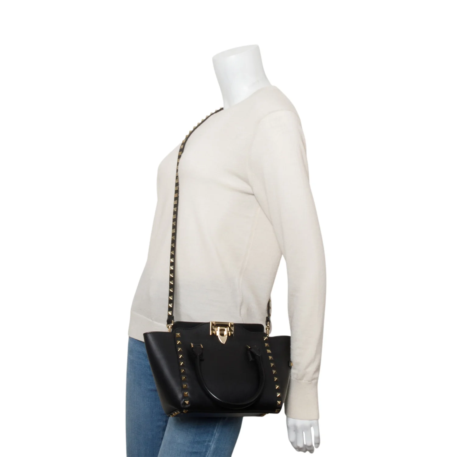 Valentino Black Vitello Mini Rockstud Tote w/ Strap - Image 2