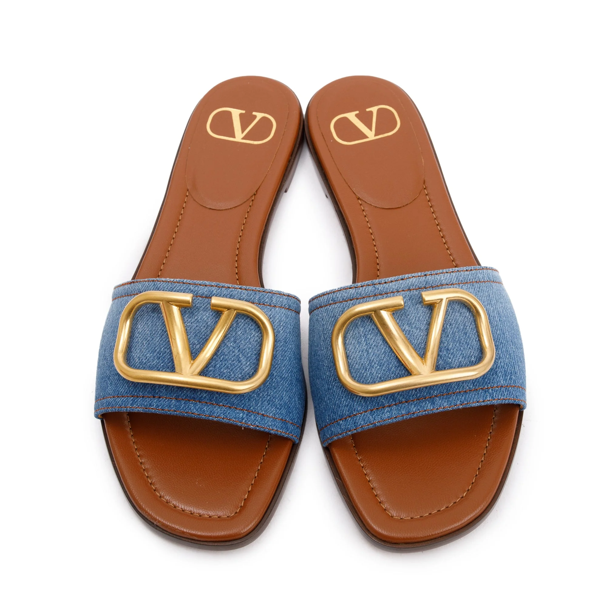 Valentino Blue Denim Vlogo Siganture Slide Sandals, Size 38.5 w/ Box $ Receipt - Image 3