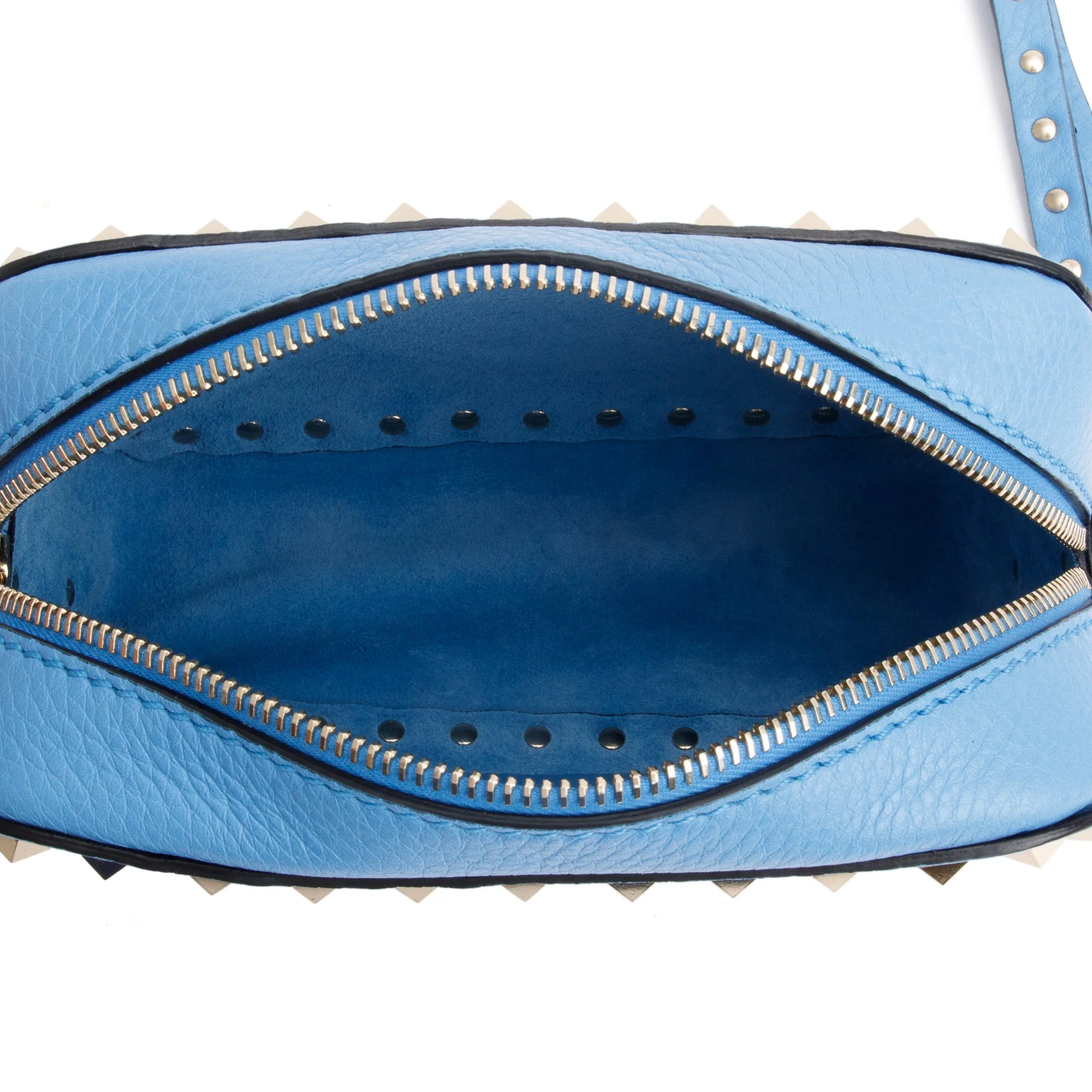 Valentino Blue Grained Calfskin Leather Rockstud Camera Crossbody Bag - Image 7