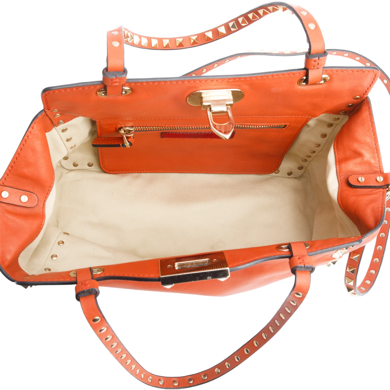 Valentino Coral Calfskin Leather Small Rockstud Tote Bag w/ Strap - Image 9