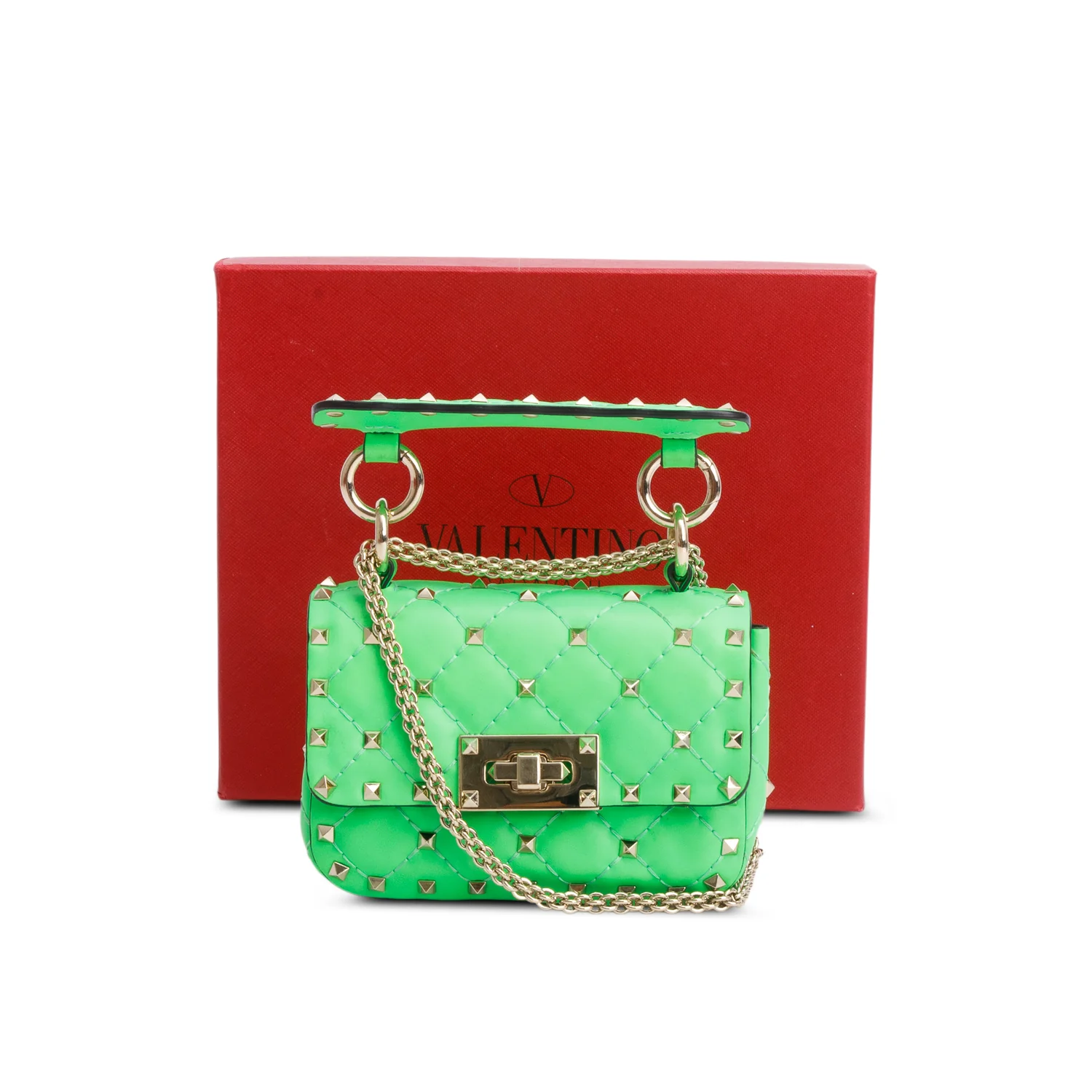 Valentino Green Calfskin Mini Rockstud Spike Shoulder Bag w/ Box - Image 3