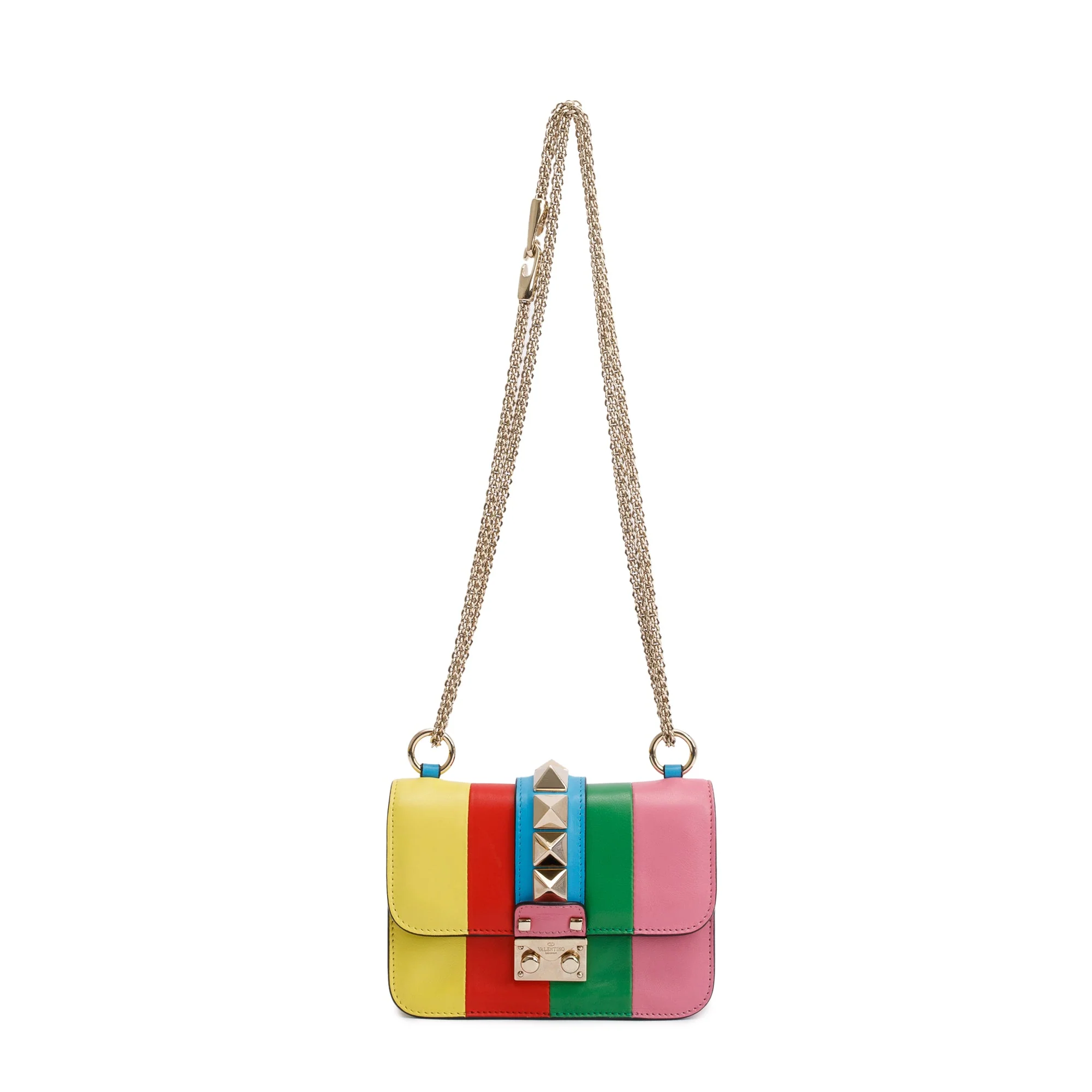Valentino Multicolor Striped Calfskin Leather Mini 1973 Glam Lock Chain Bag - Image 3