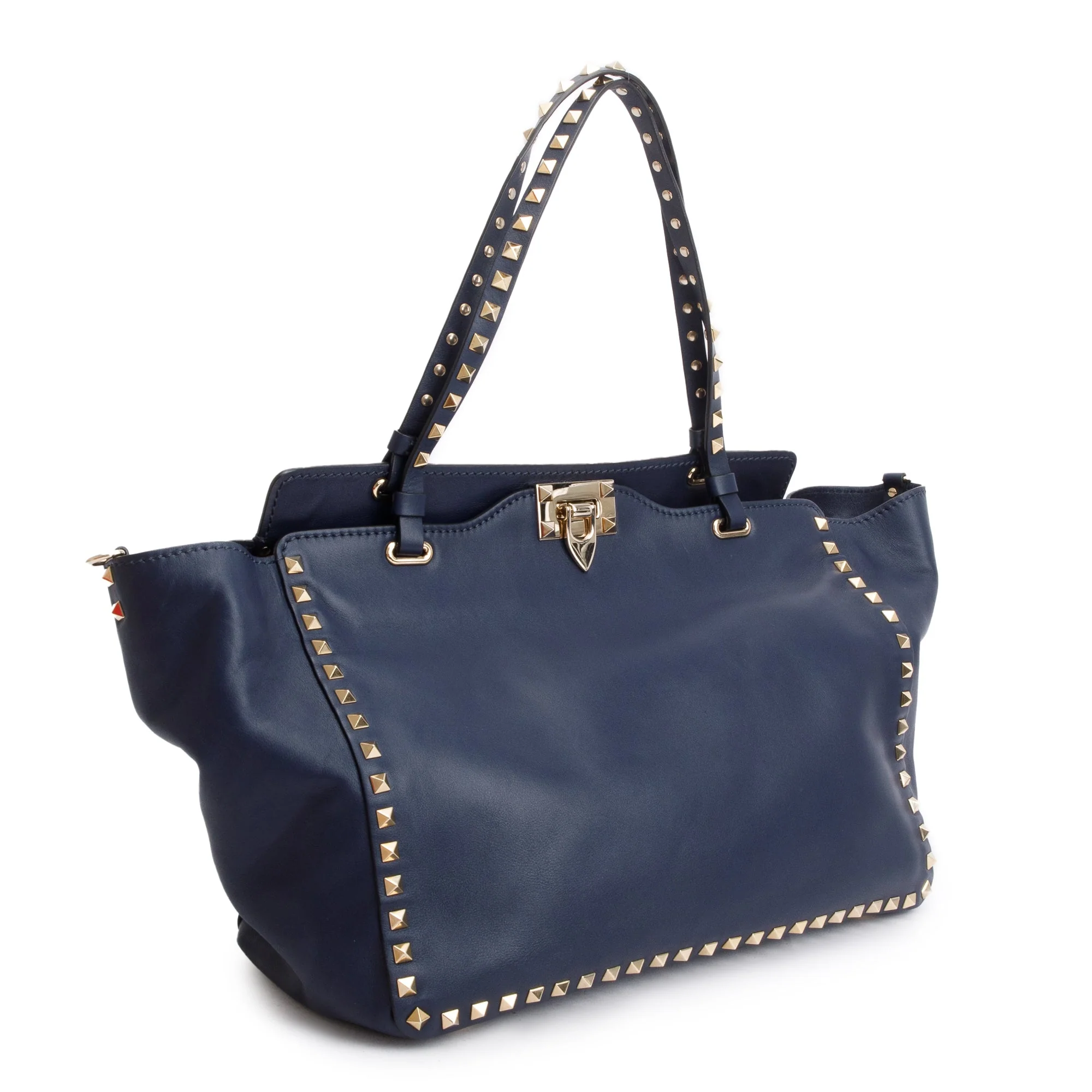 Valentino Navy Calfskin Leather Medium Rockstud Tote Bag w/ Strap - Image 3