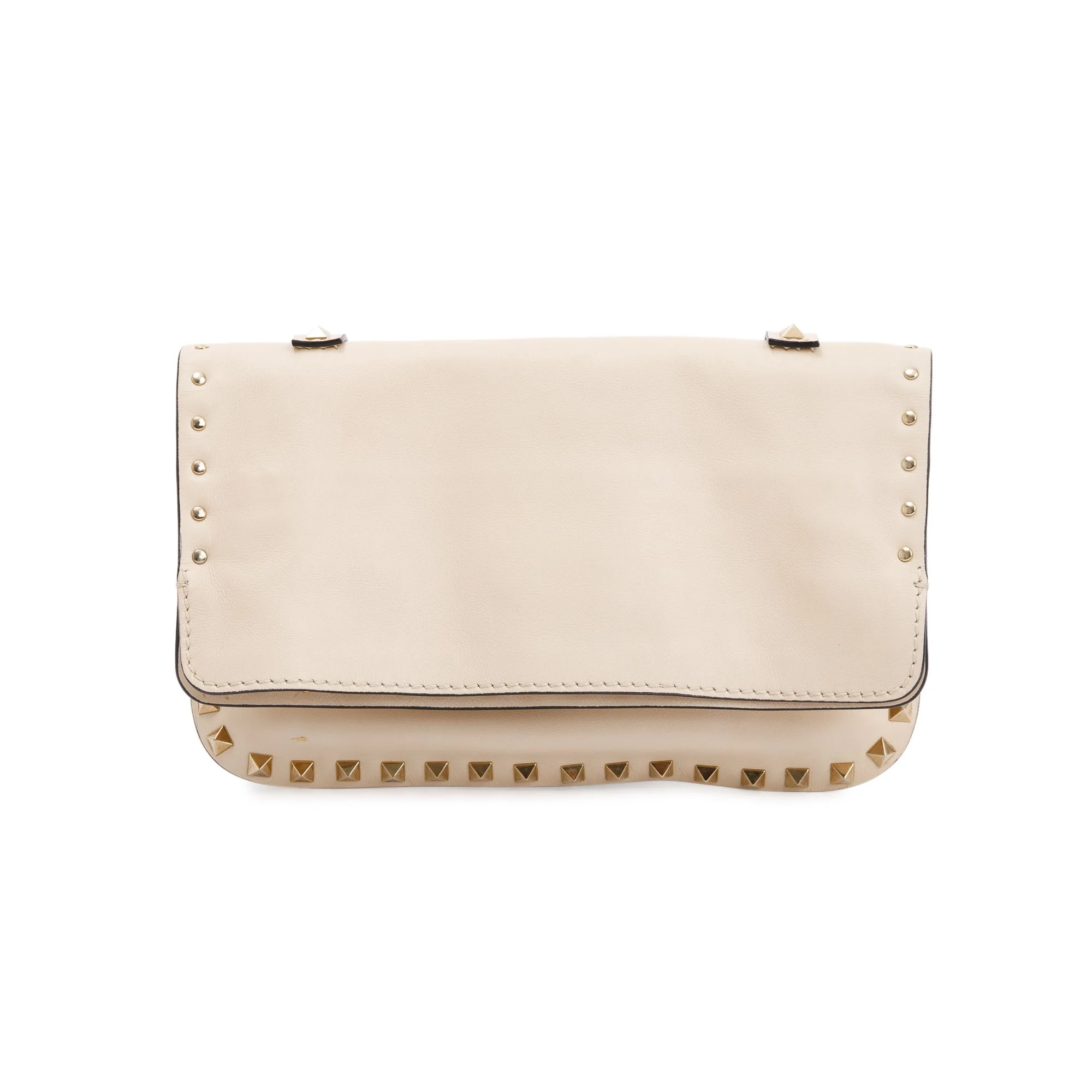 Valentino Neutral Calfskin Leather Rockstud Foldover Crossbody - Image 5
