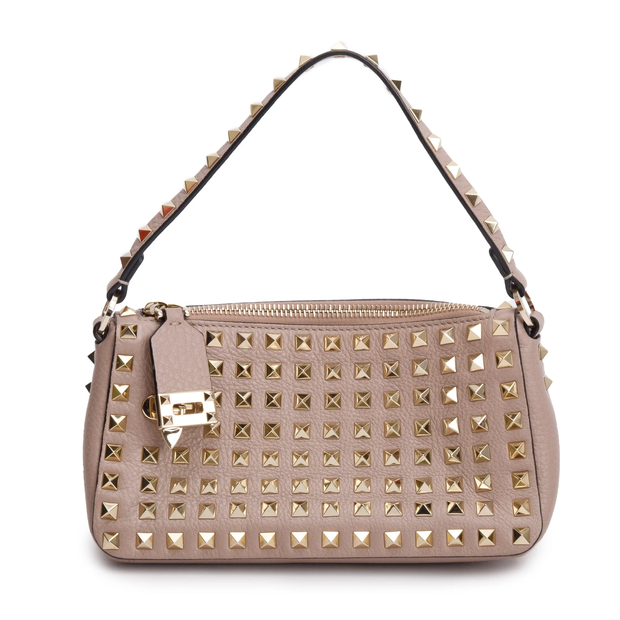 Valentino Neutral Grained Calfskin Leather All Over Rockstud Small Crossbody Bag w/ Strap & Box - Image 4